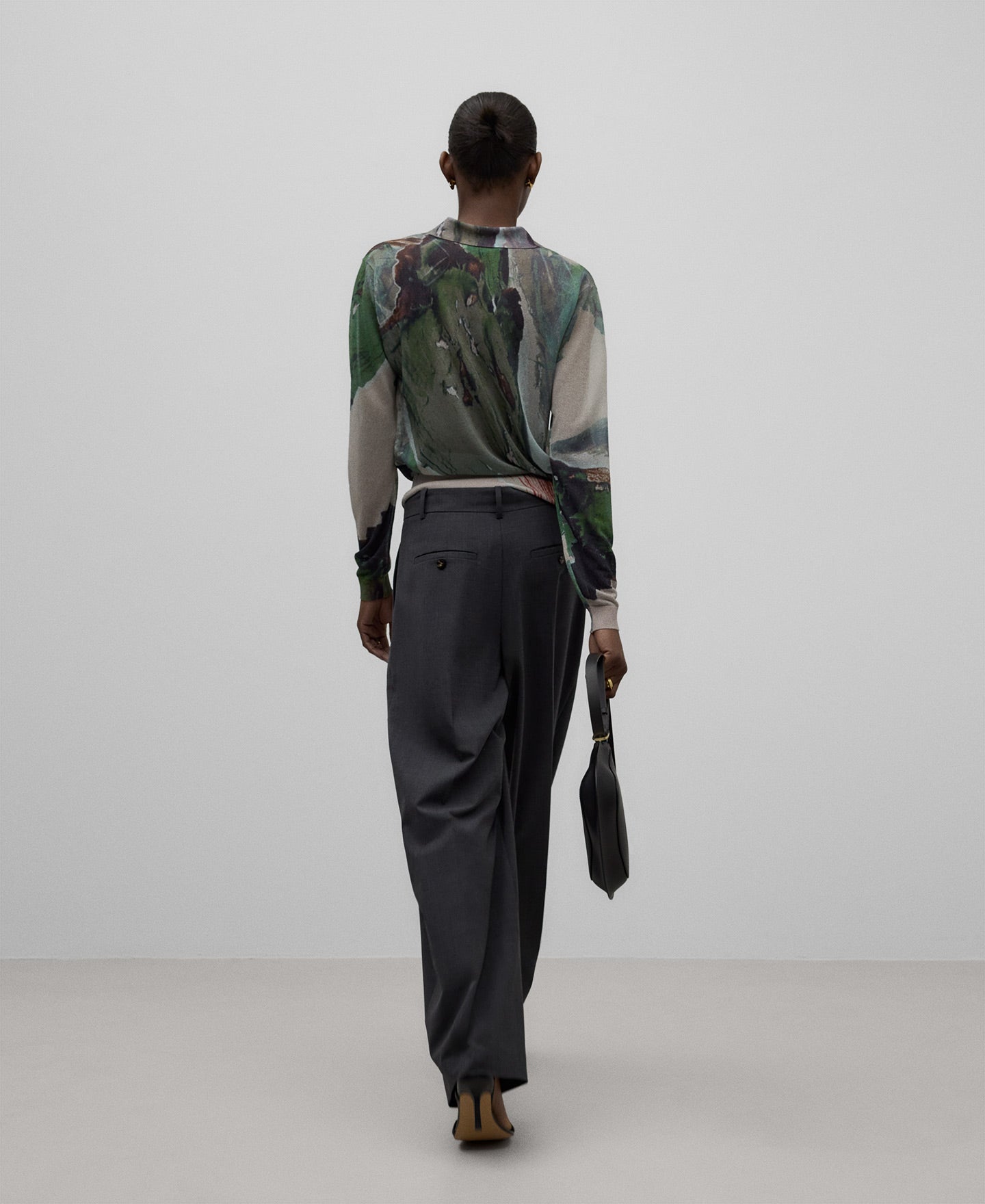 Printed knit sweater woman in green print