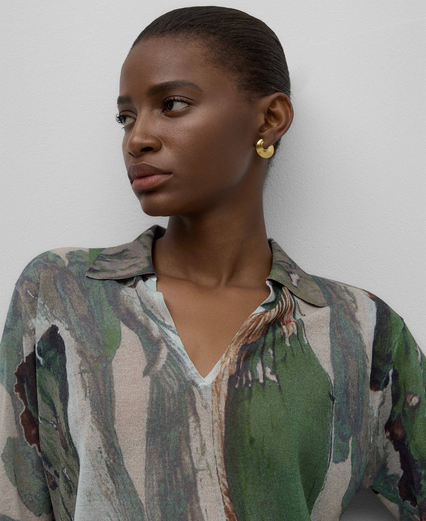 Printed knit sweater woman in green print