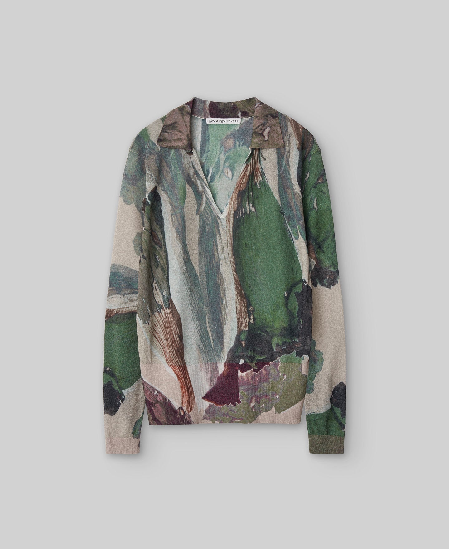 Printed knit sweater woman in green print