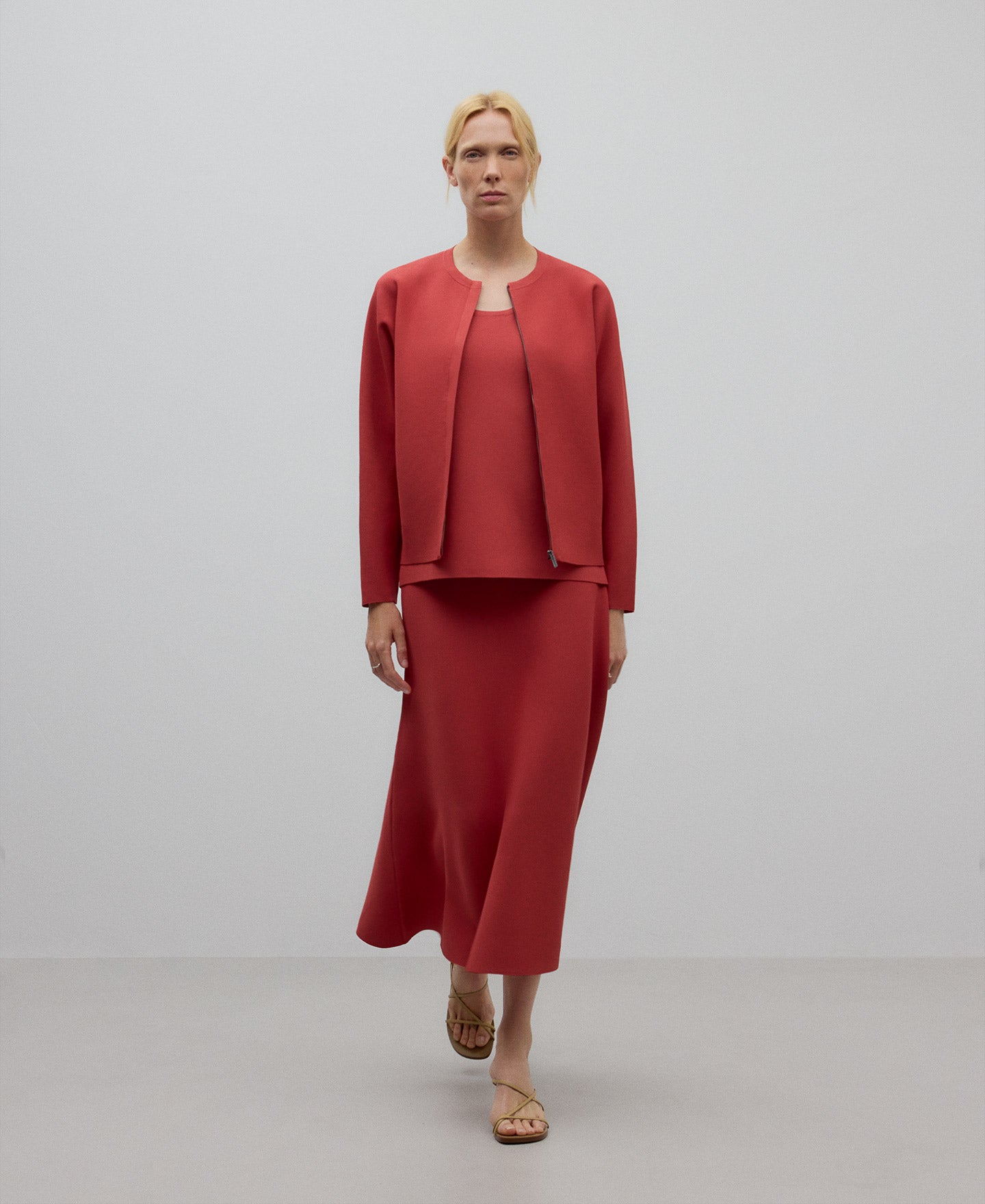 Knit jacket woman in rose and mist