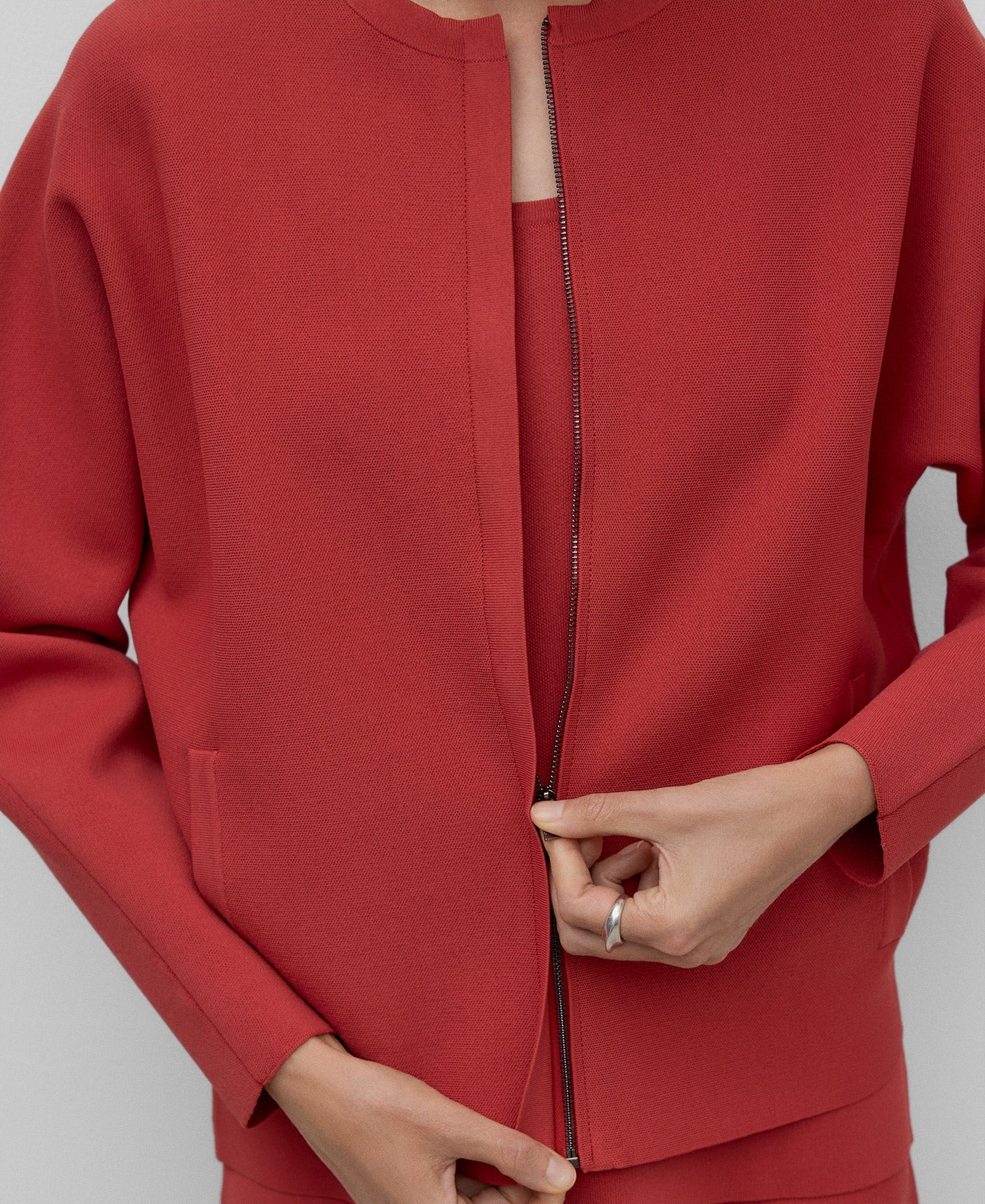 Knit jacket woman in rose and mist
