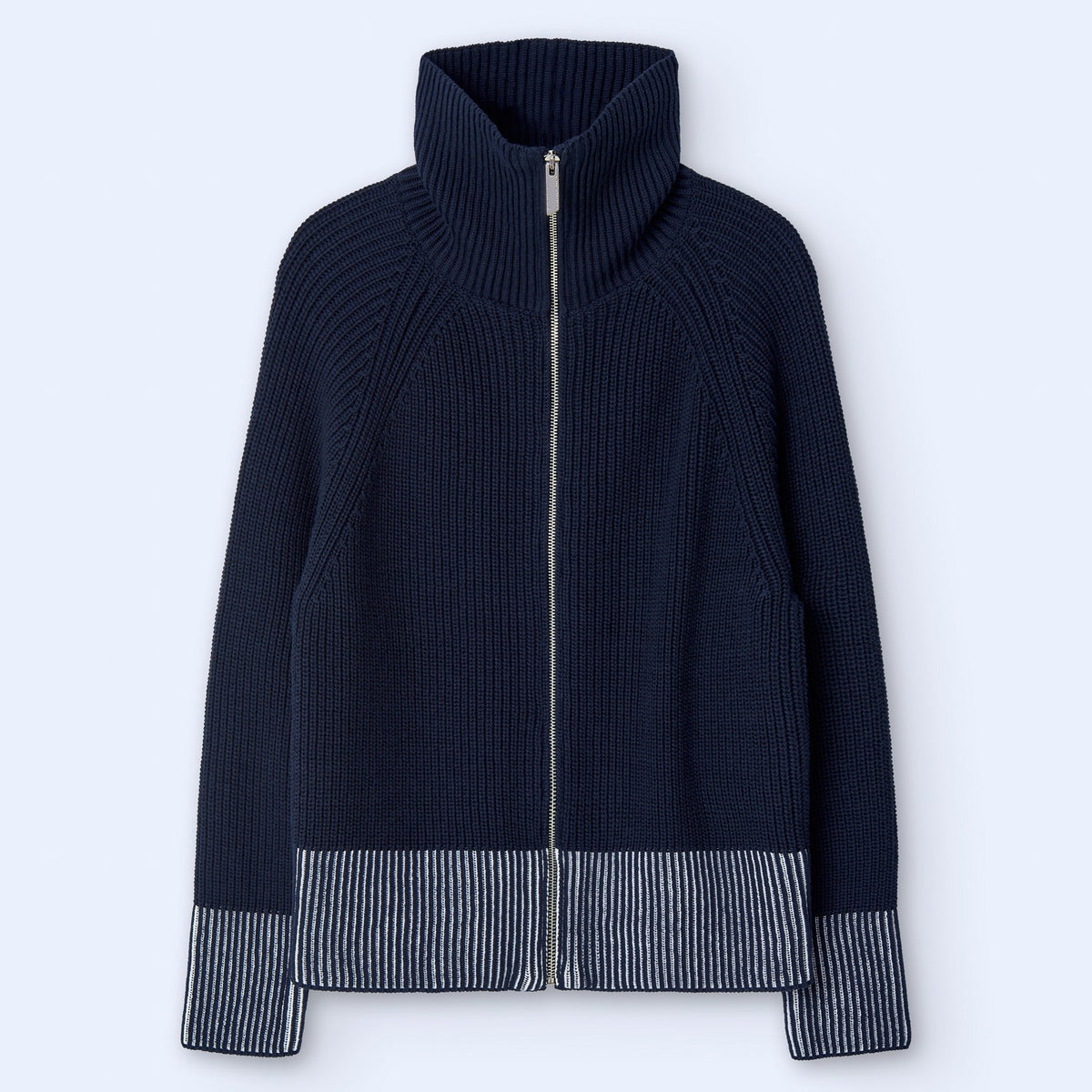 Navy Funnel Neck Knit Jacket