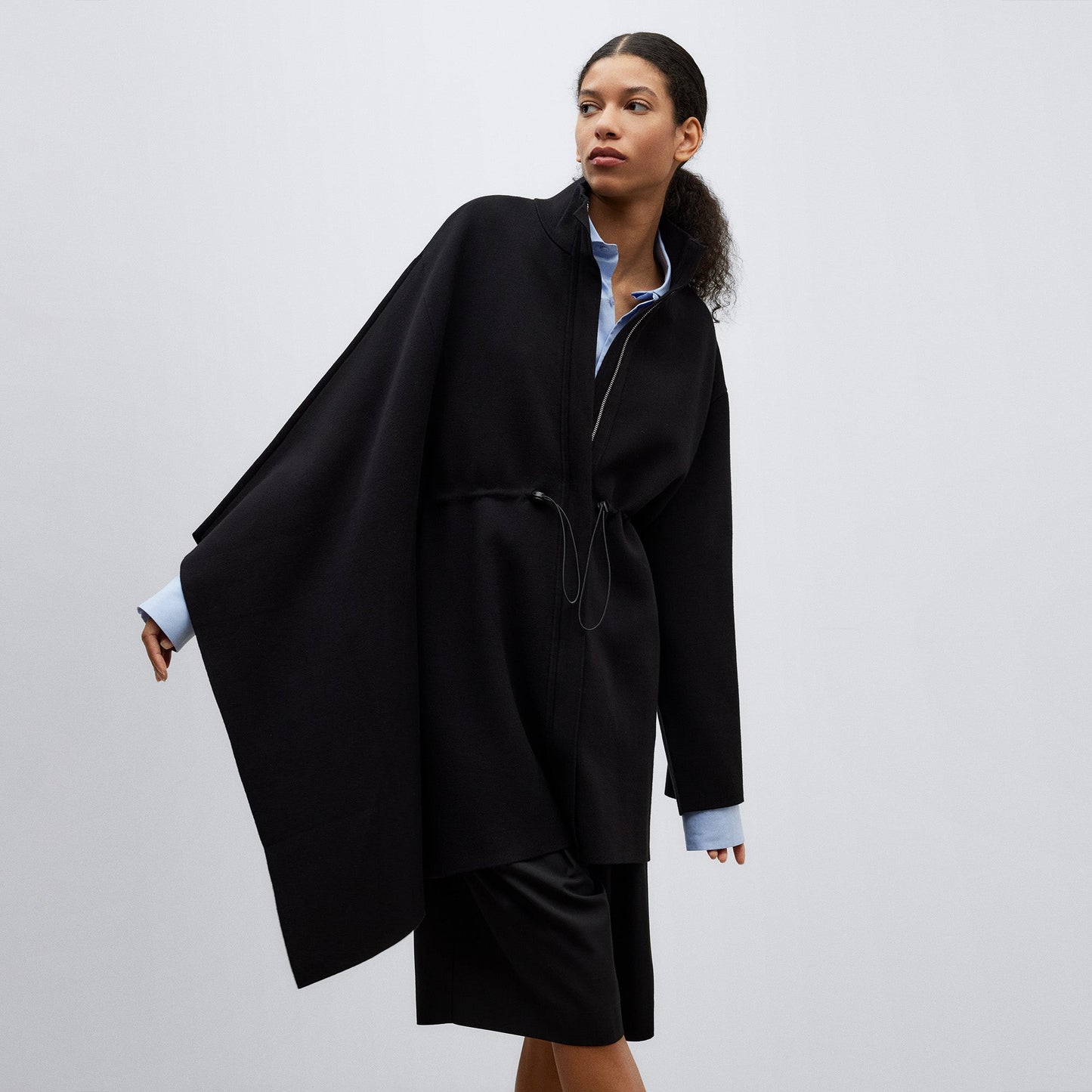Black Double-Fronted Knit Coat