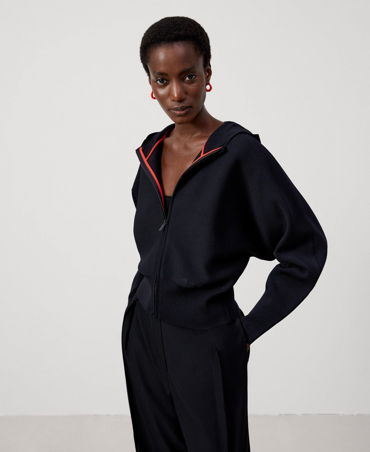 Black Viscose And Nylon Jacket