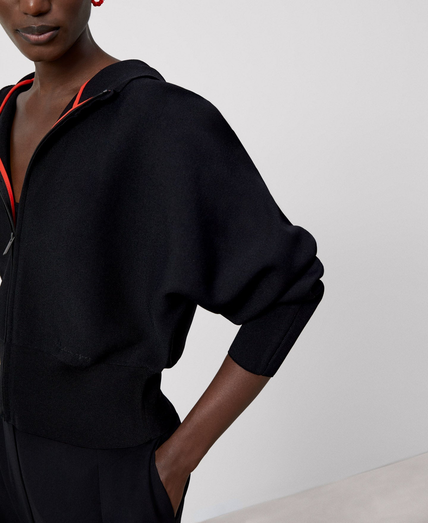Black Viscose And Nylon Jacket