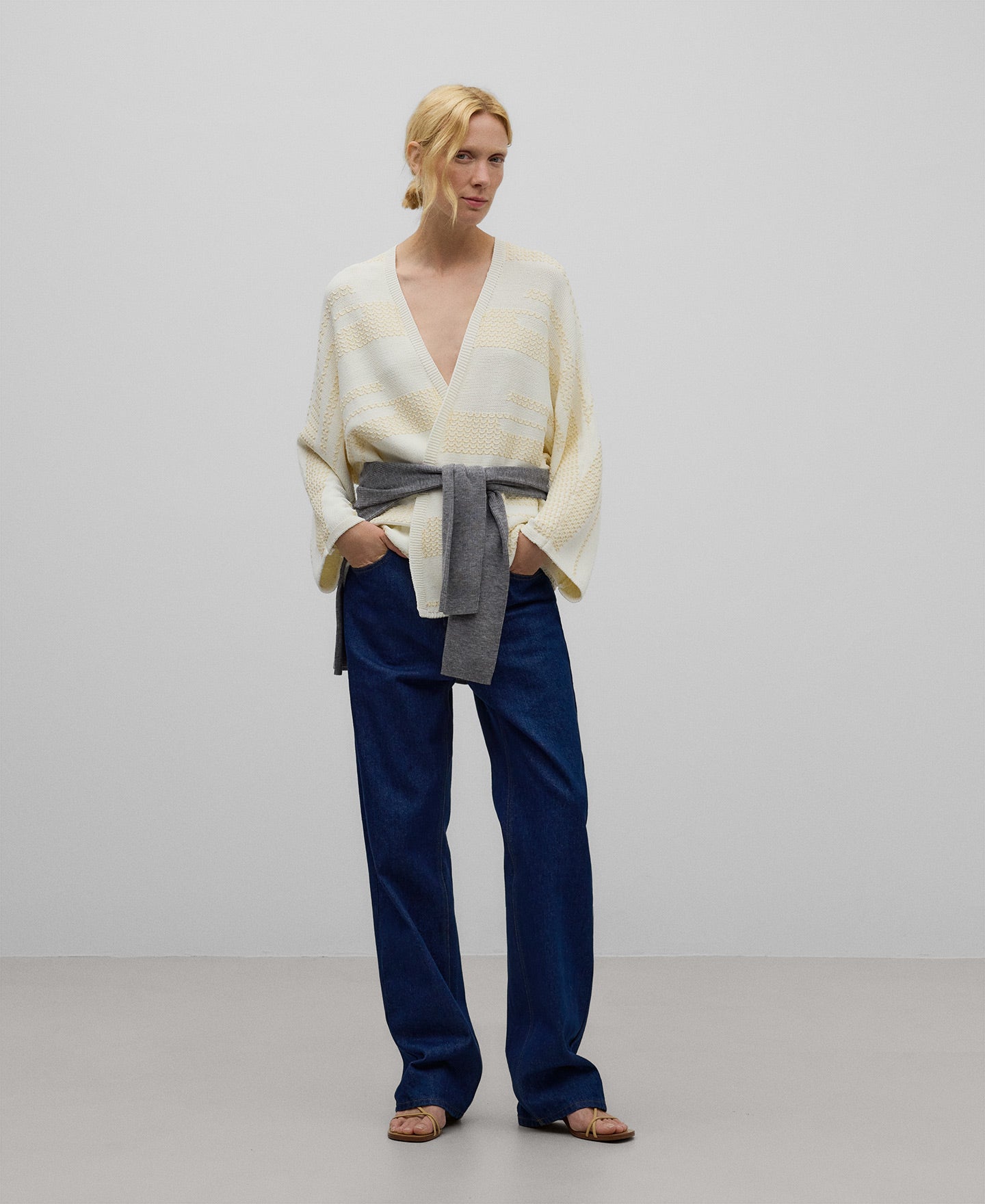 Ecru jacquard jacket woman in camel/ecru