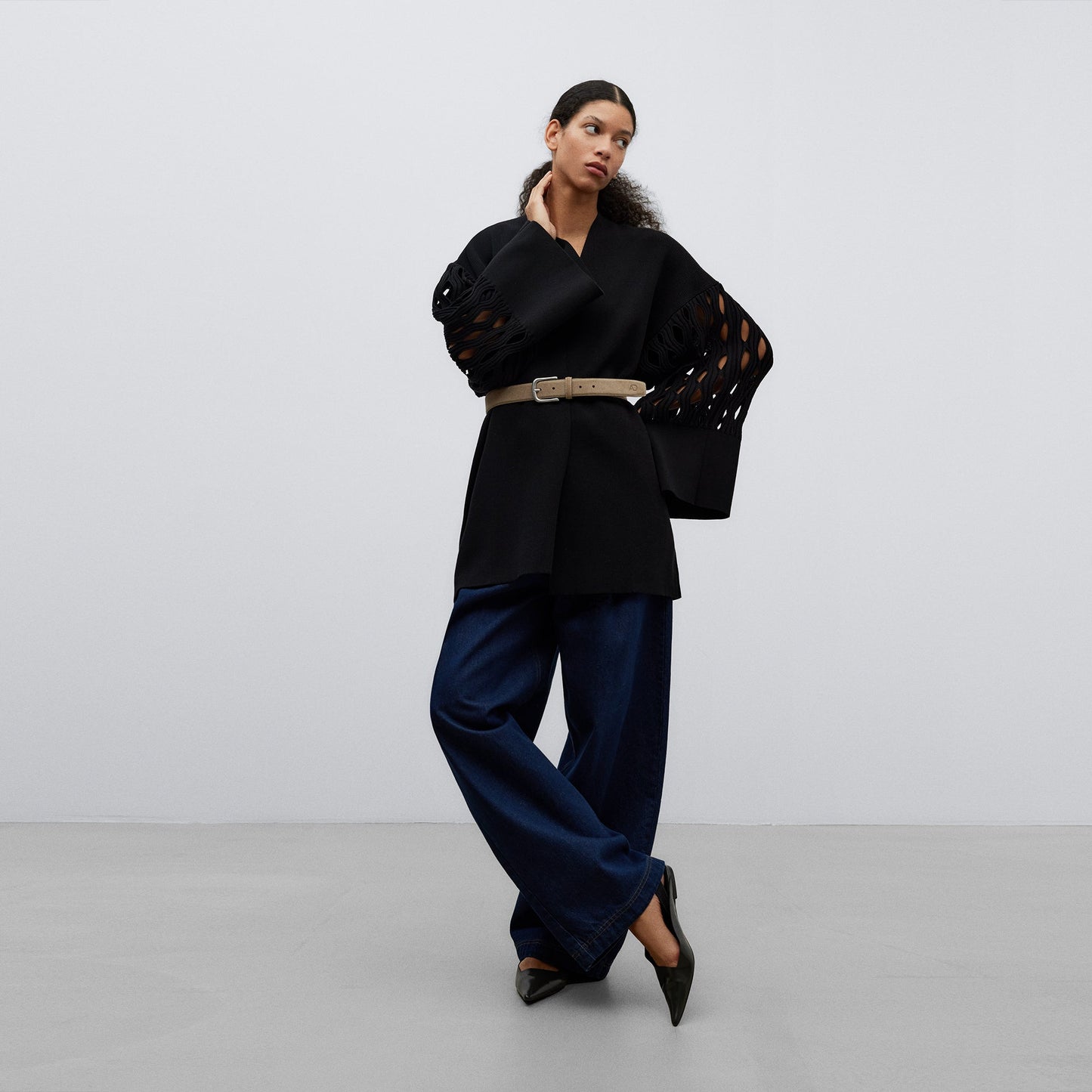 Black Kimono Jacket Intarsia