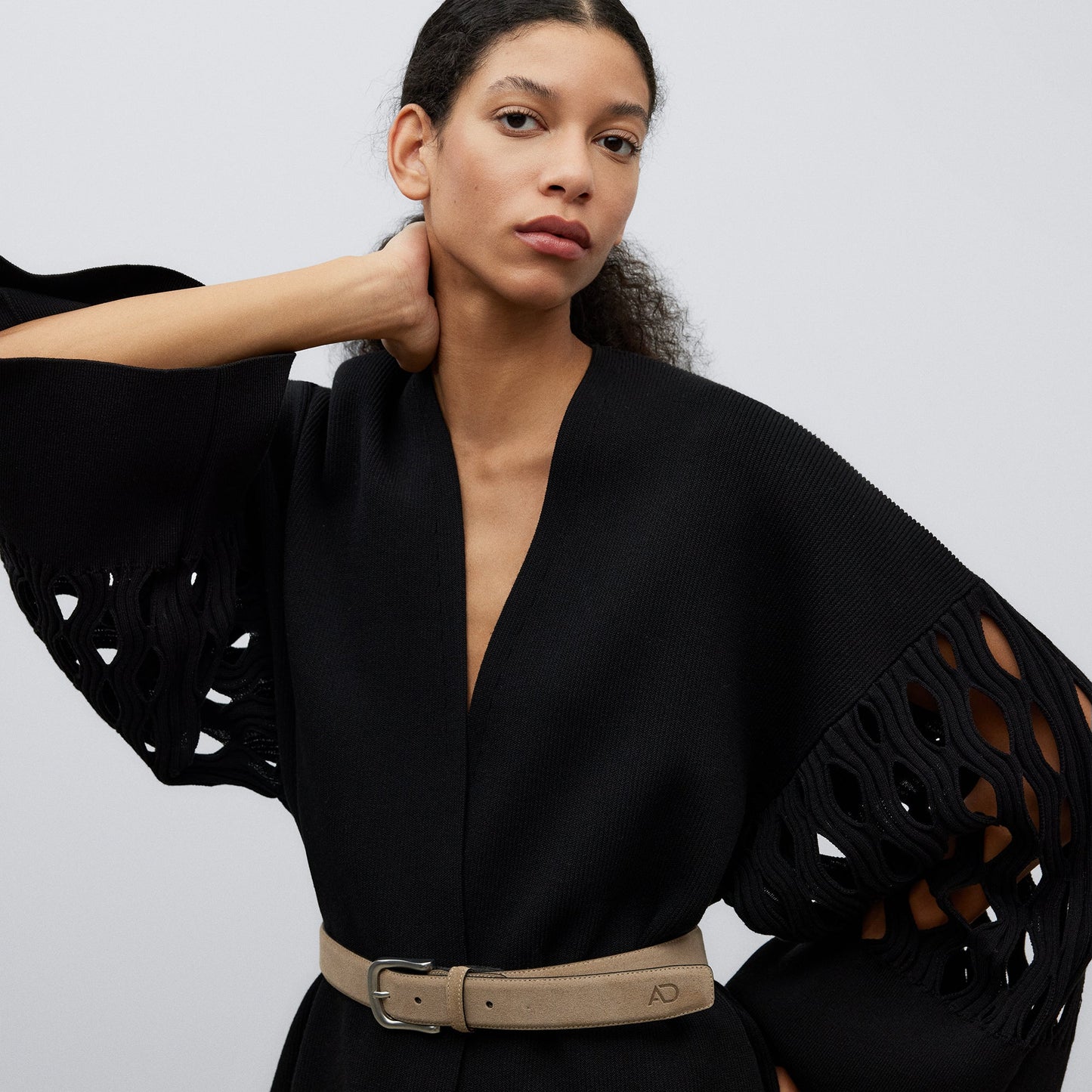 Black Kimono Jacket Intarsia