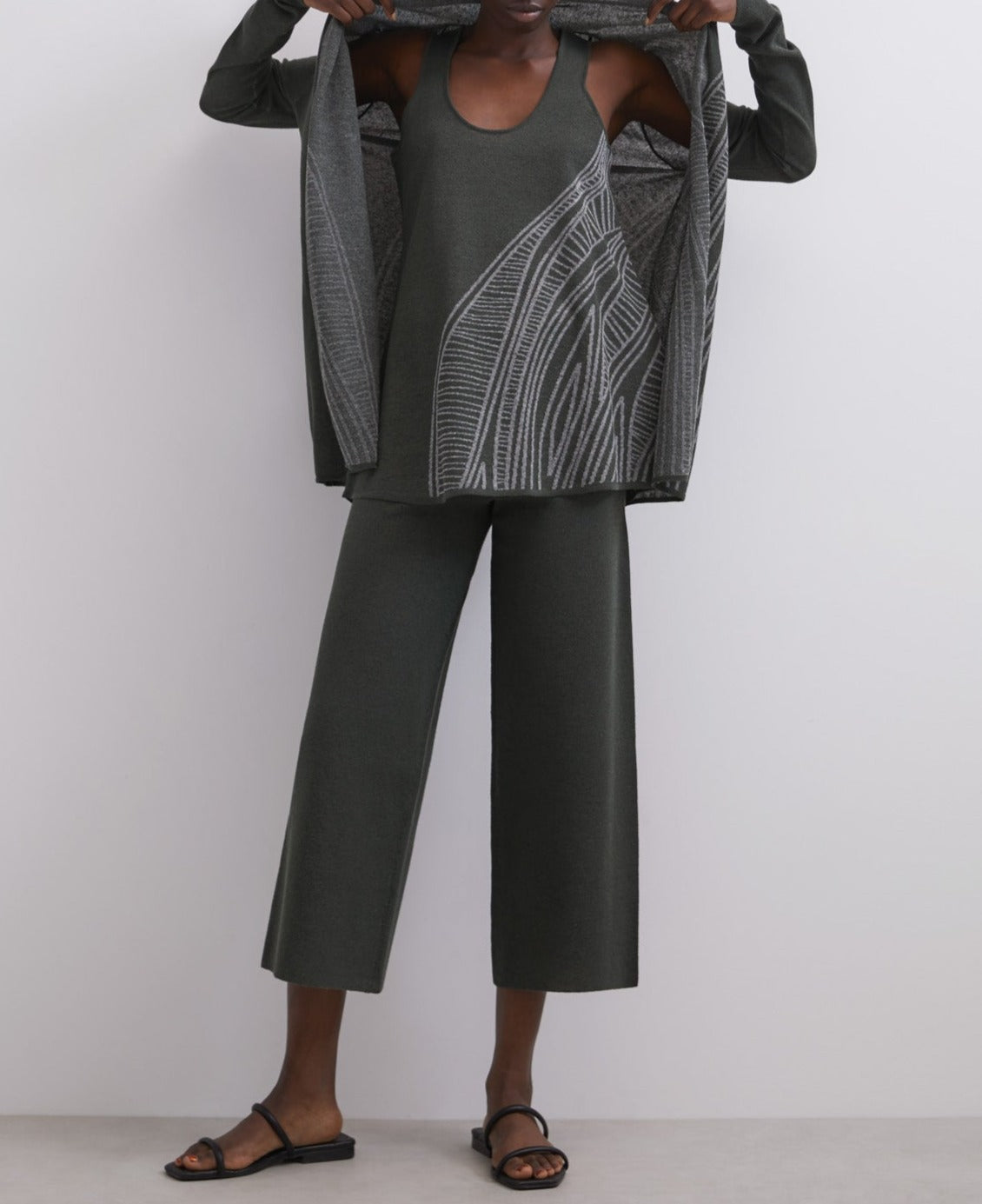 Green/Ecru Green Jacquard Knit Linen Jacket