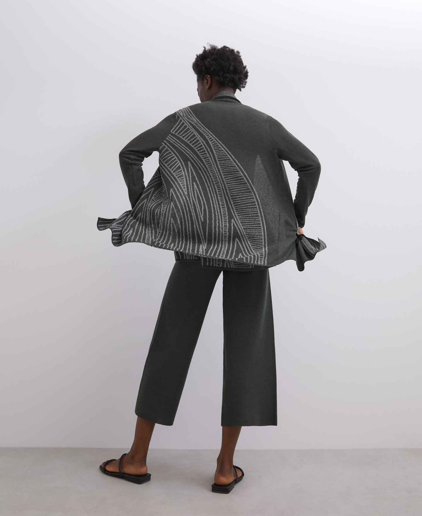Green/Ecru Green Jacquard Knit Linen Jacket