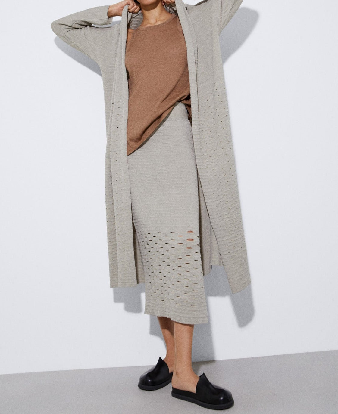 Sand Long Jacket With Openwork Detail