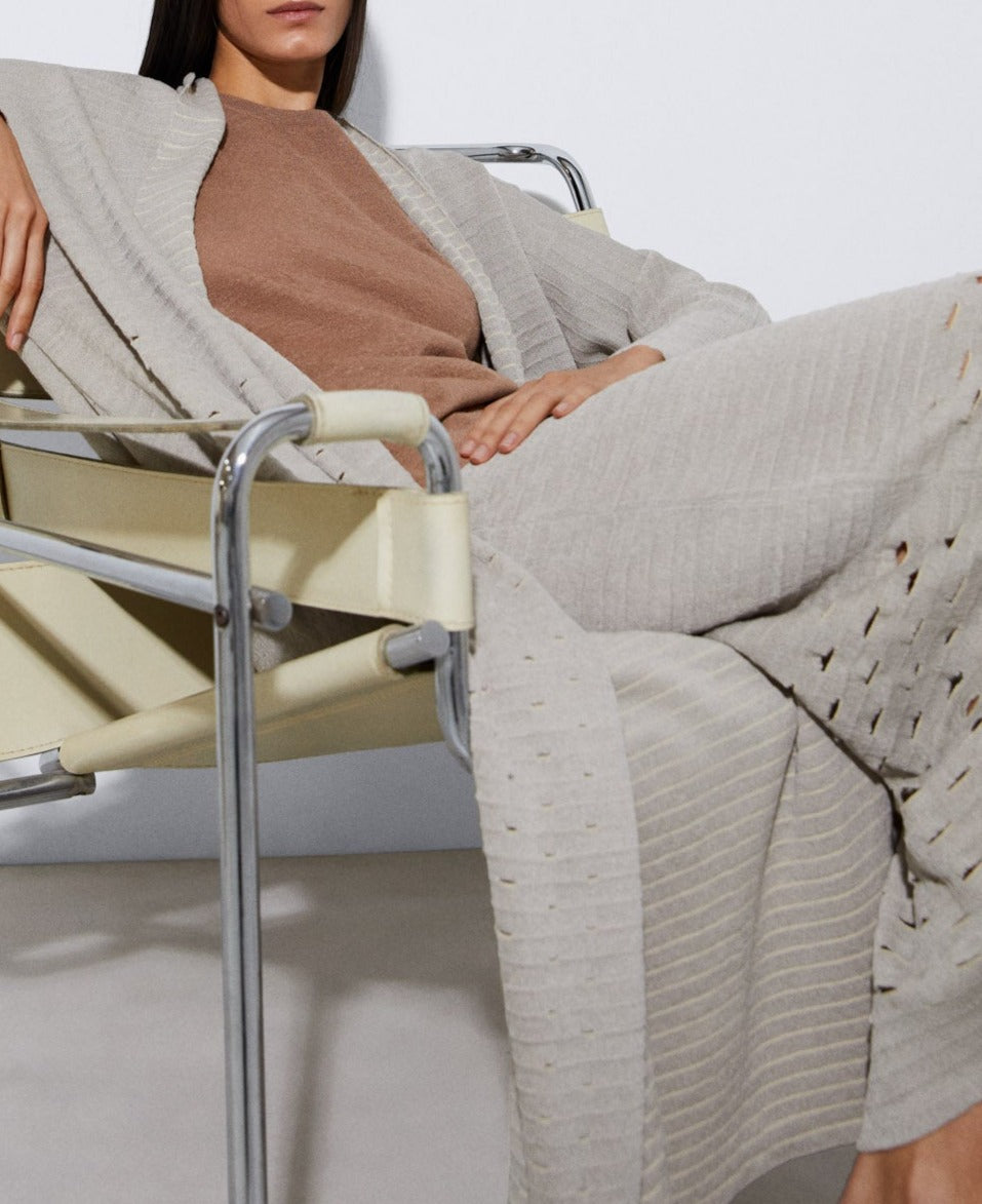 Sand Long Jacket With Openwork Detail