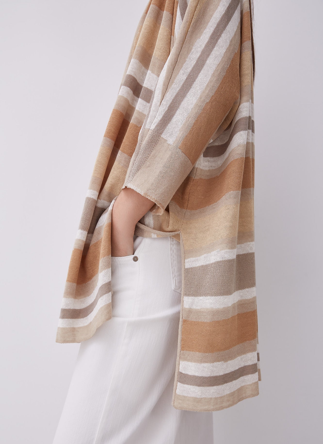 Brown Stripe Linen & Viscose Kimono Jacket