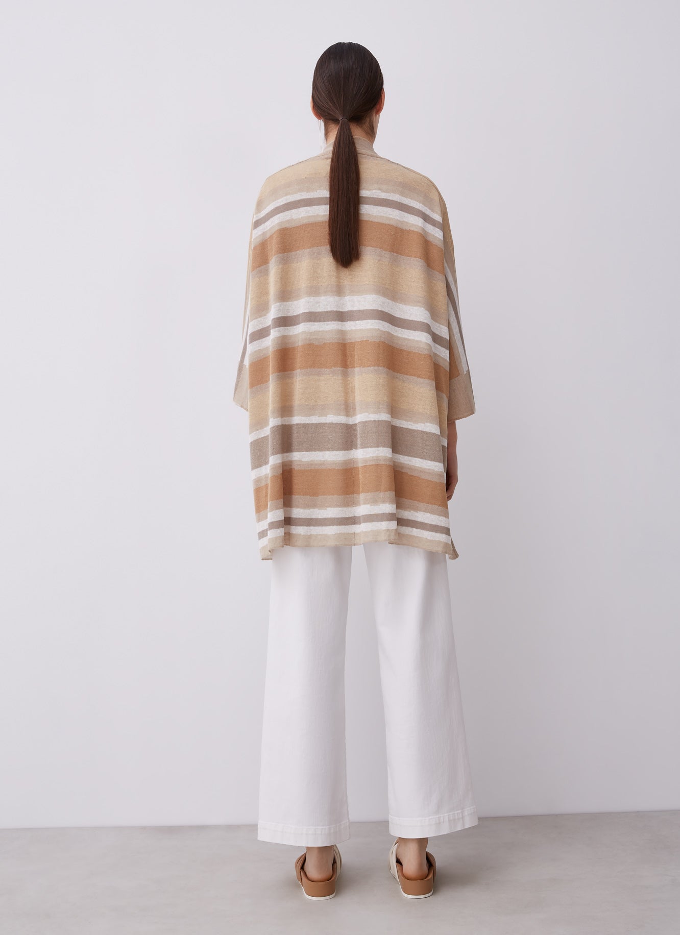 Brown Stripe Linen & Viscose Kimono Jacket
