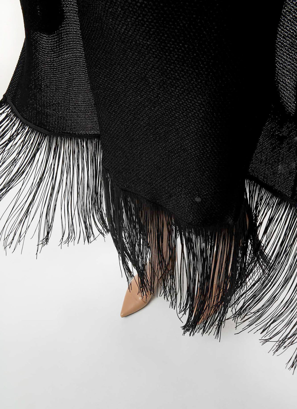 Black Knit Jacket With Tassel Hem