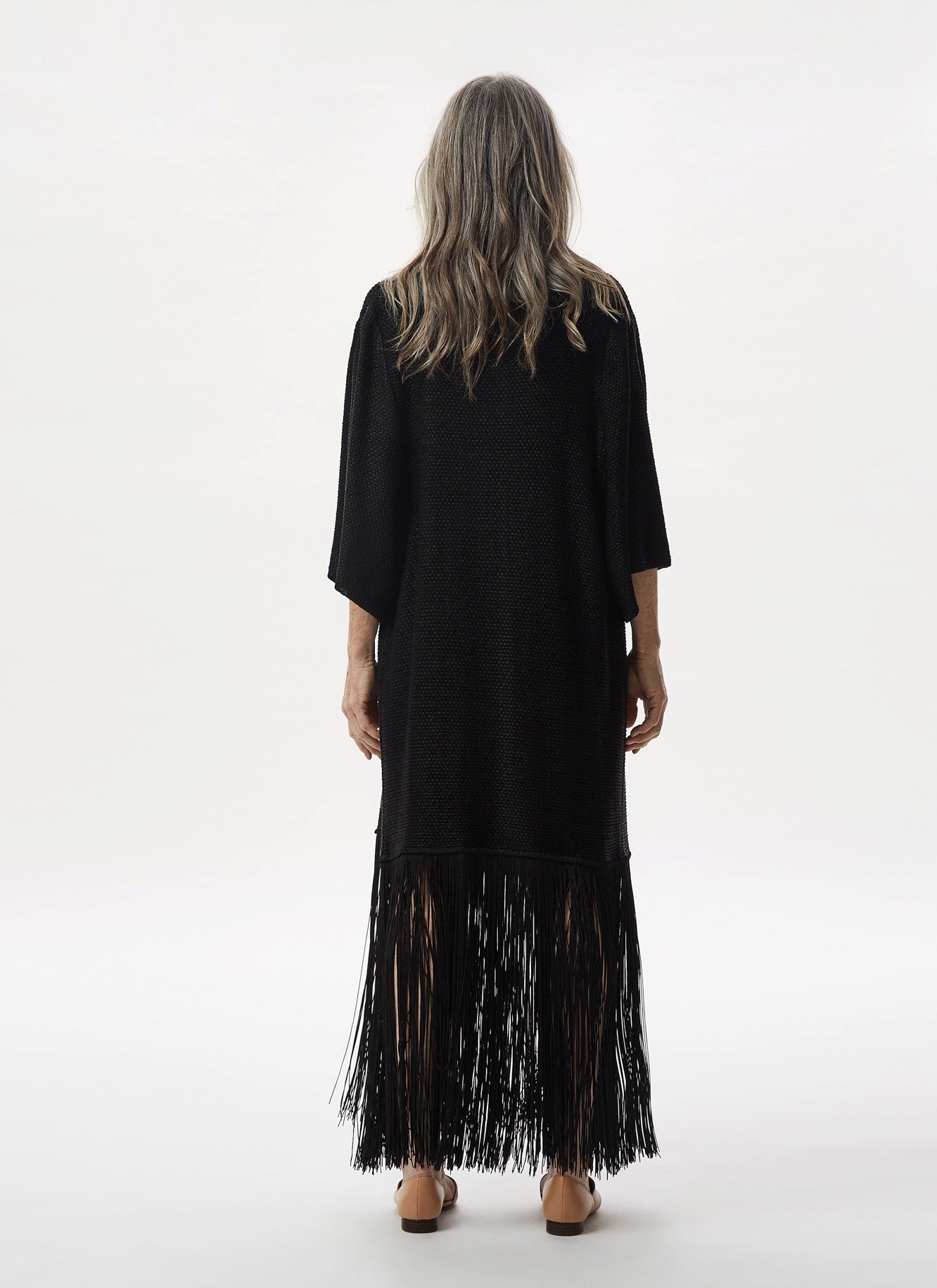 Black Knit Jacket With Tassel Hem