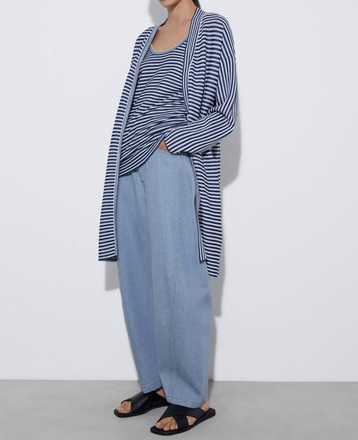 White/Blue Stripe Striped Kimono Jacket