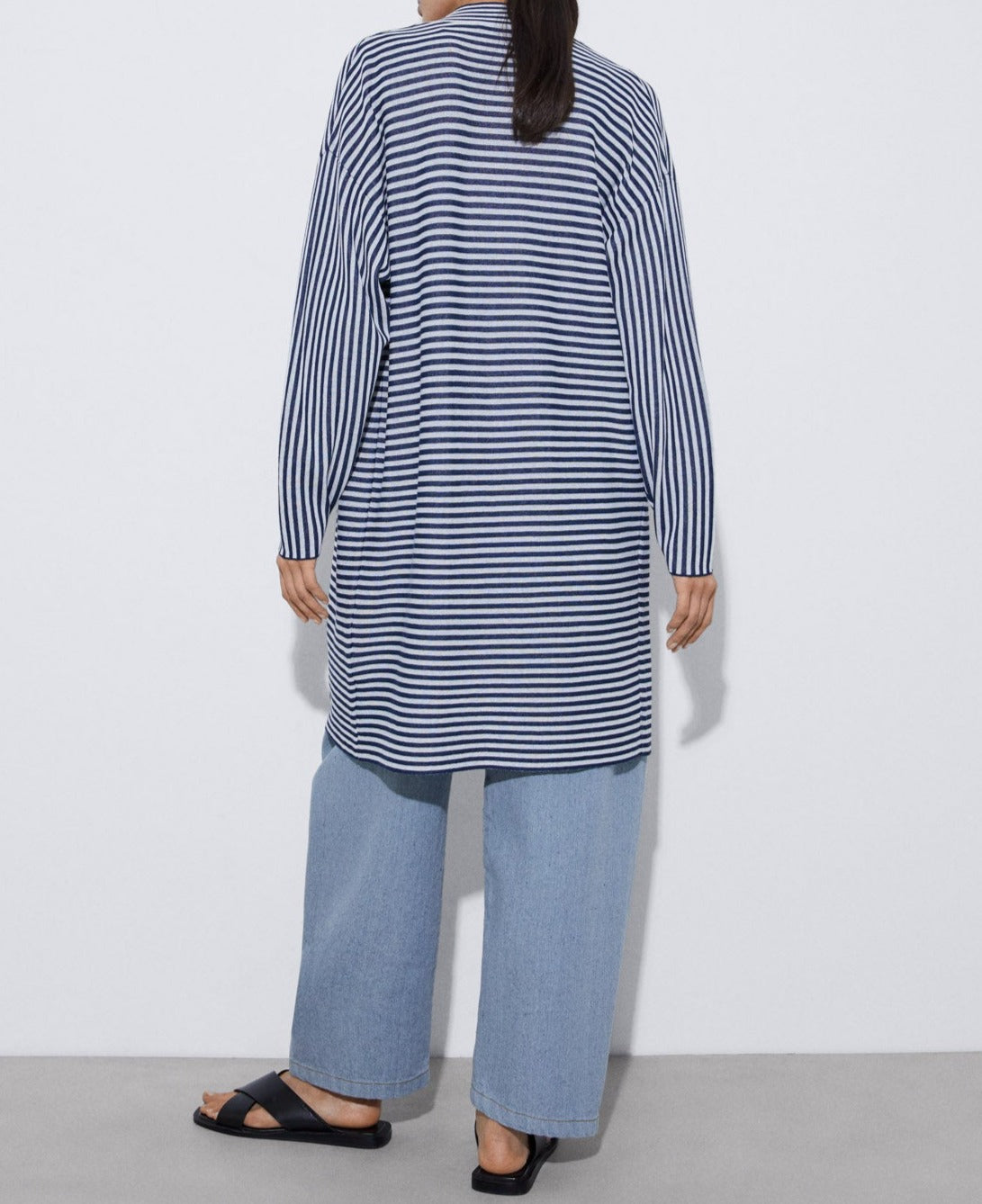 White/Blue Stripe Striped Kimono Jacket