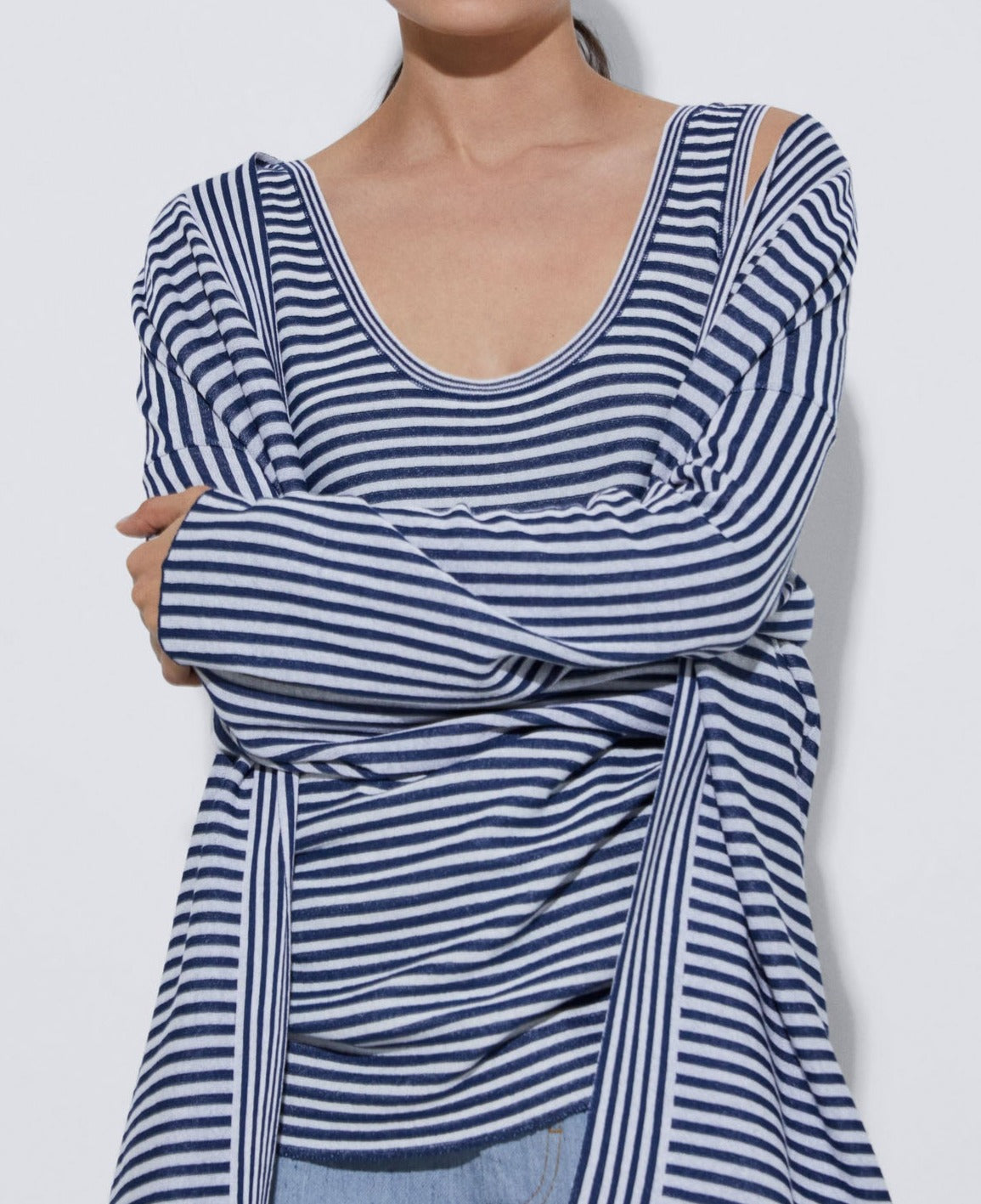 White/Blue Stripe Striped Kimono Jacket