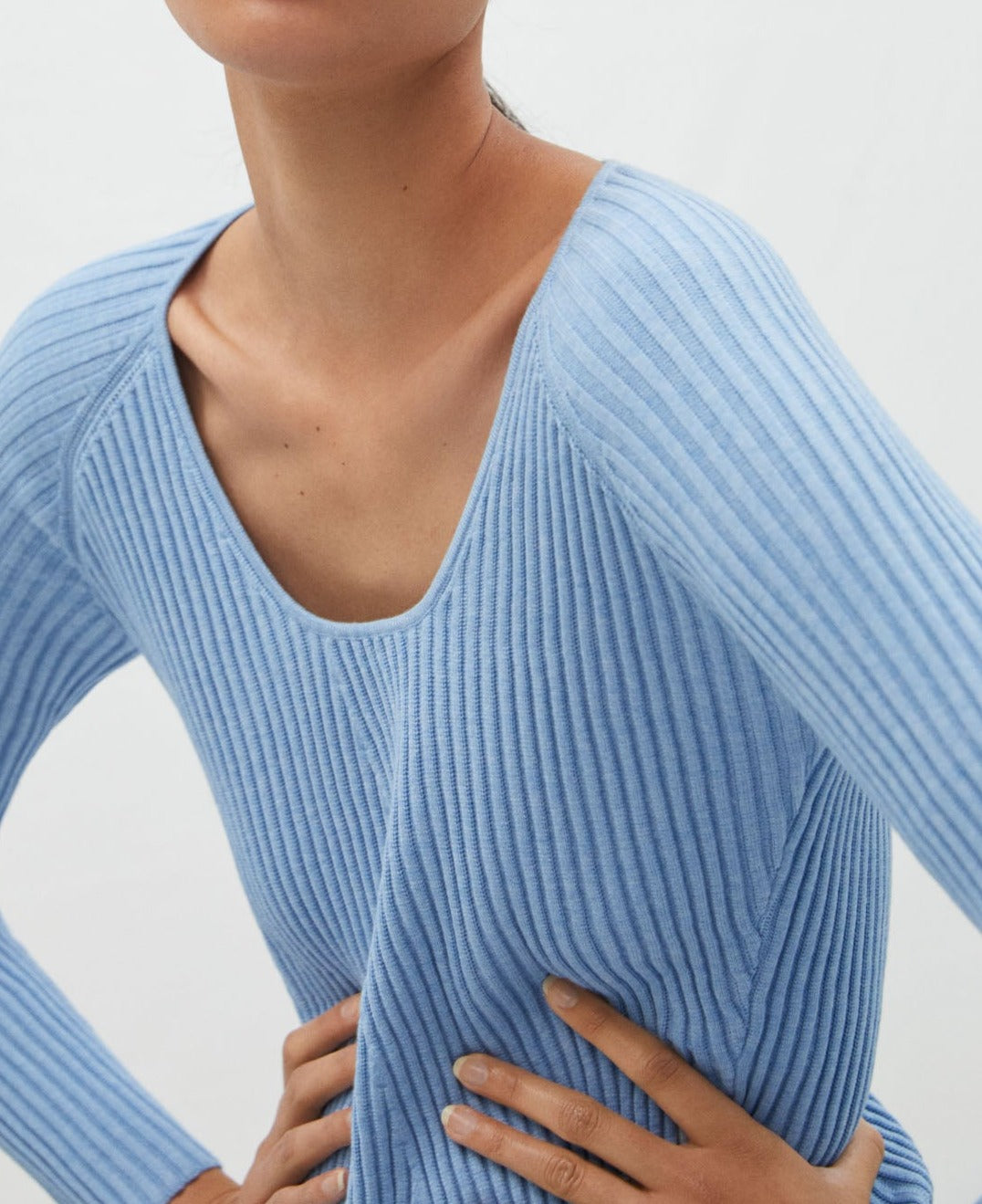 Light Blue Ribbed Round Neck Sweater