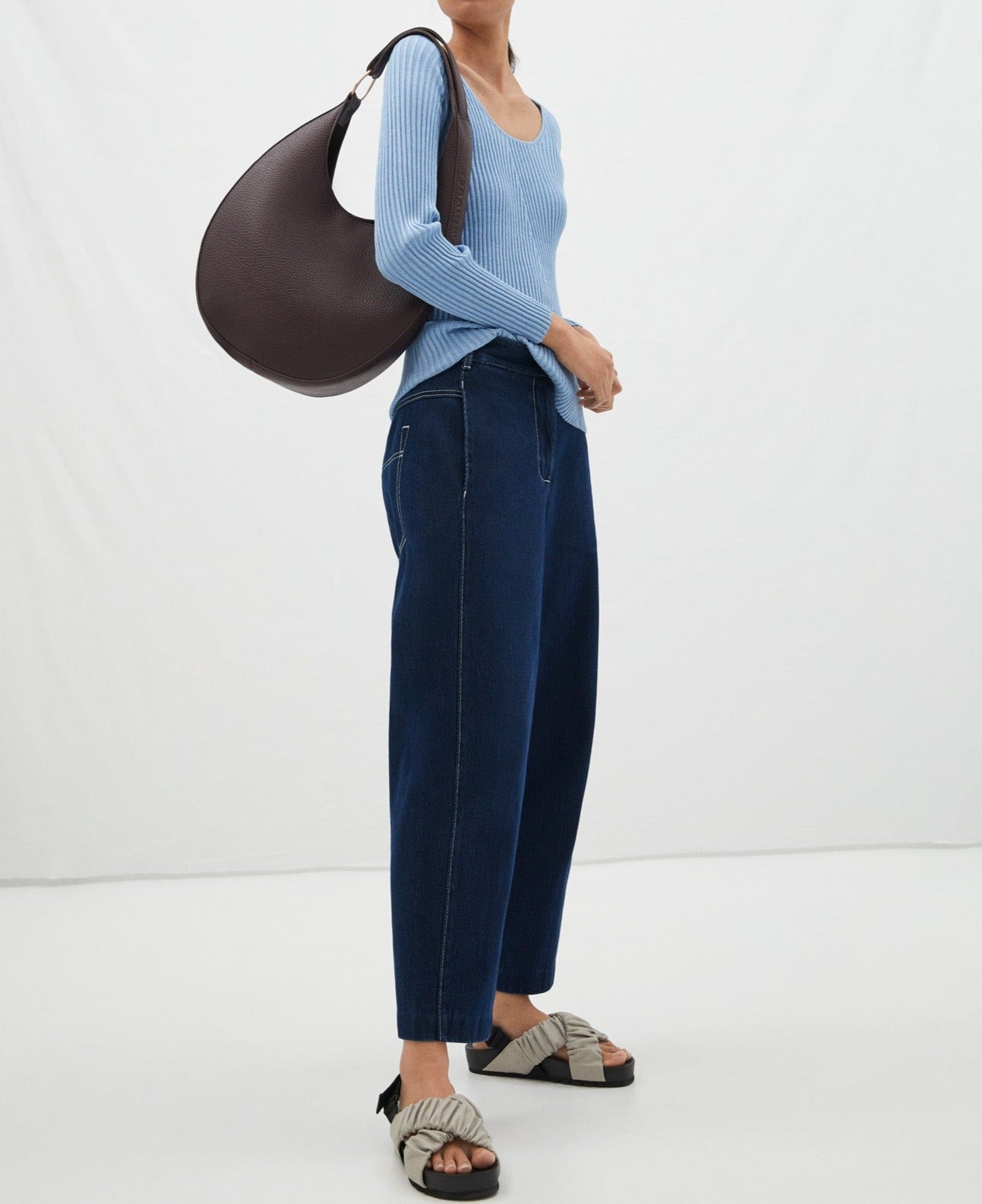 Light Blue Ribbed Round Neck Sweater