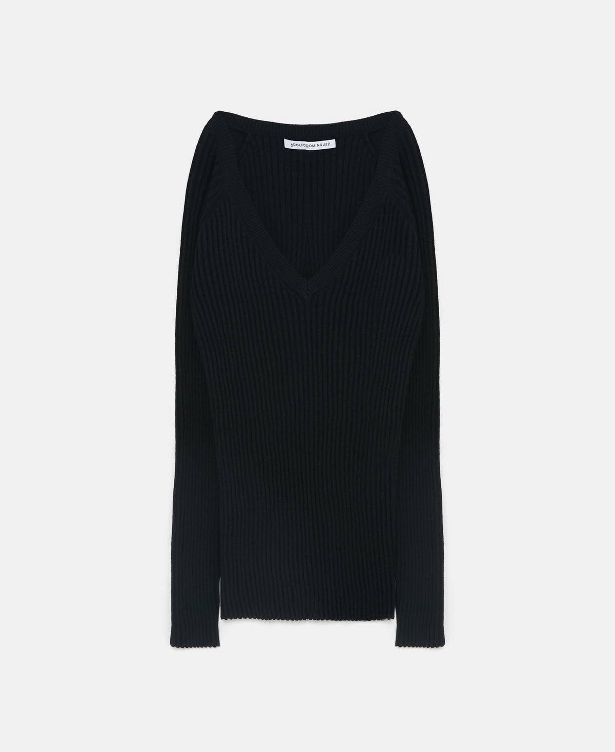Navy Blue Ribbed V-Neck Pullover