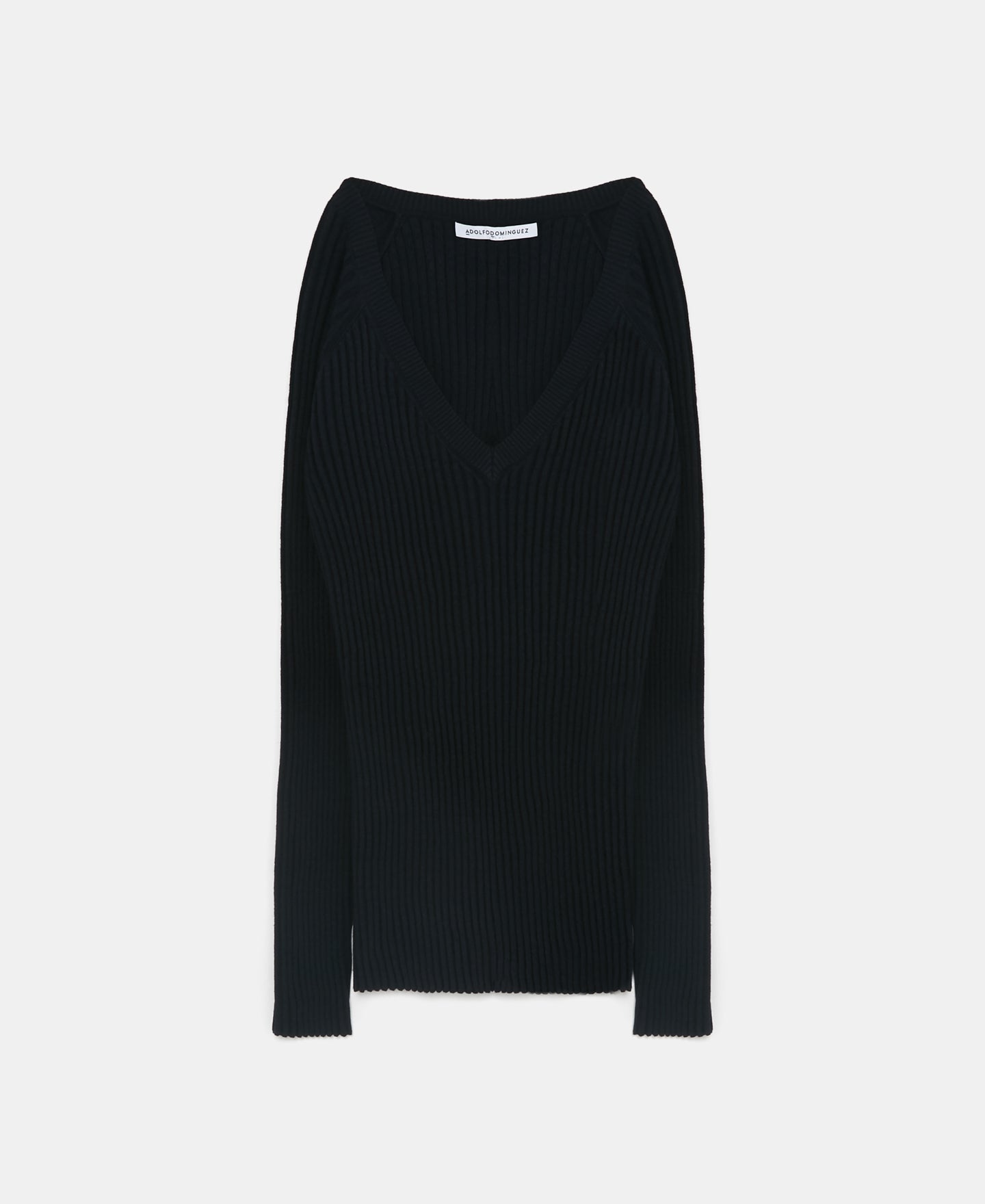 Navy Blue Ribbed V-Neck Pullover