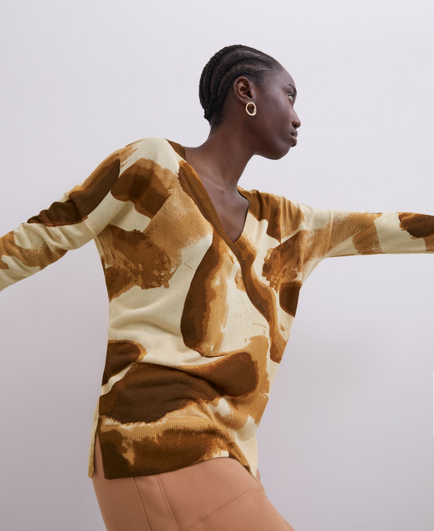 Multicolor2 V-Neck Viscose Printed Sweater