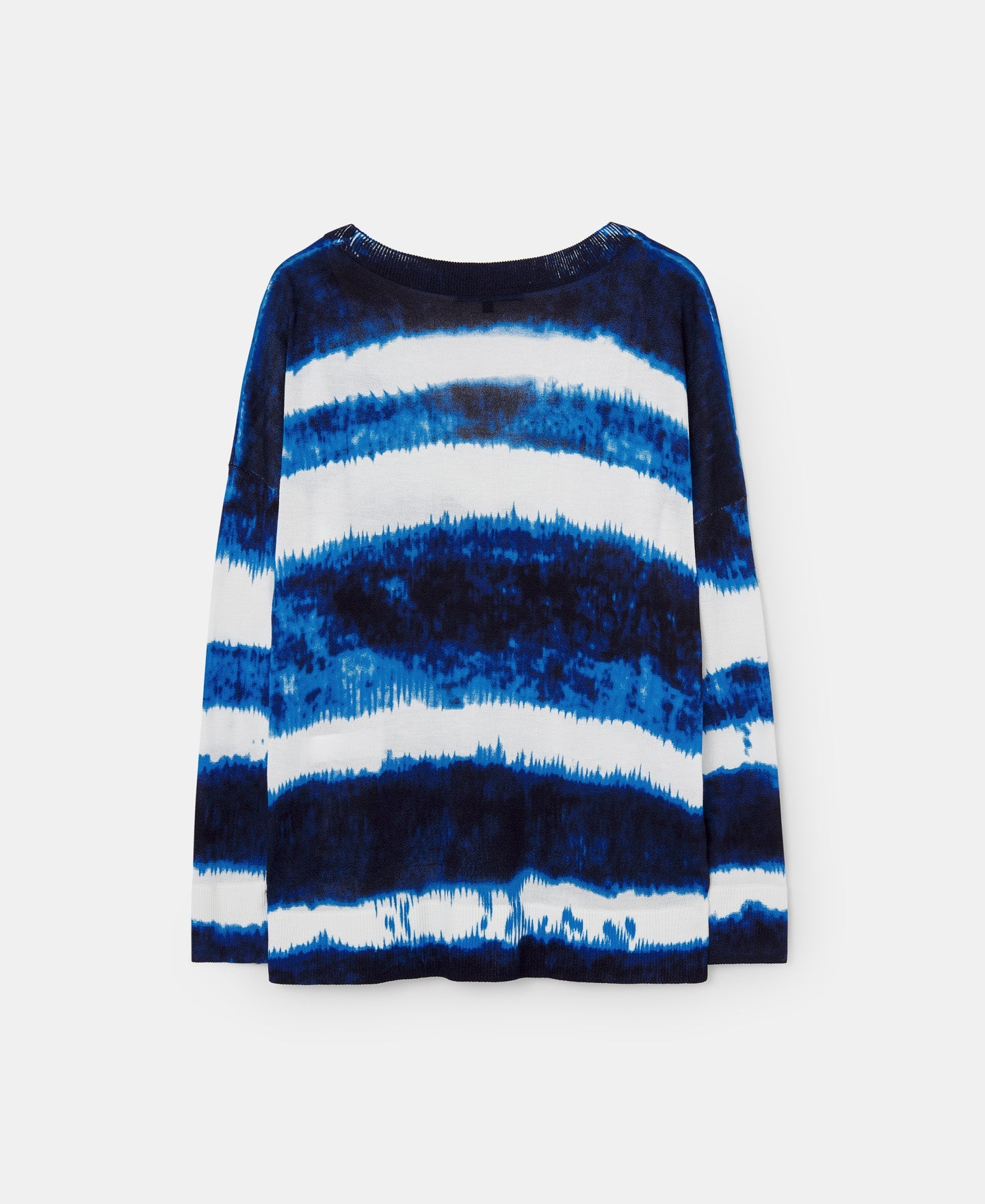 White/Blue Stripe V-Neck Viscose Printed Sweater