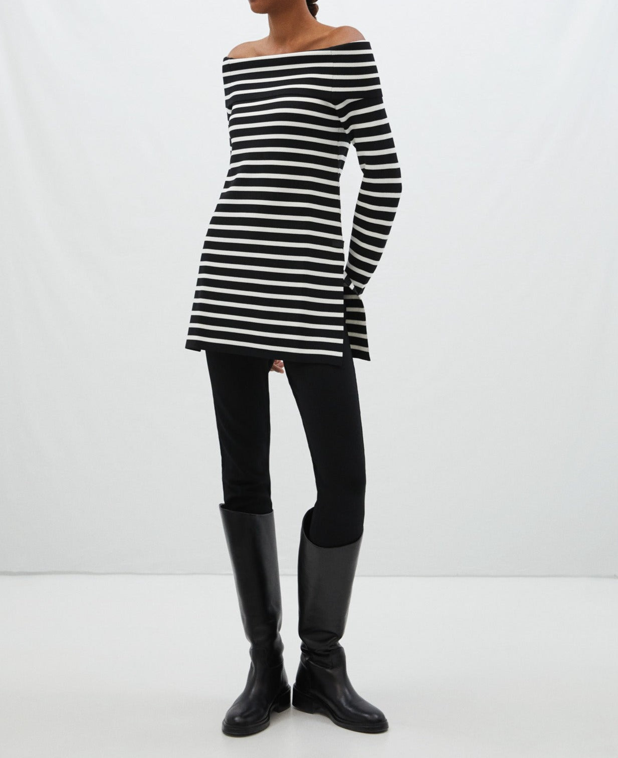 Black Striped Sweater With Straight Neckline