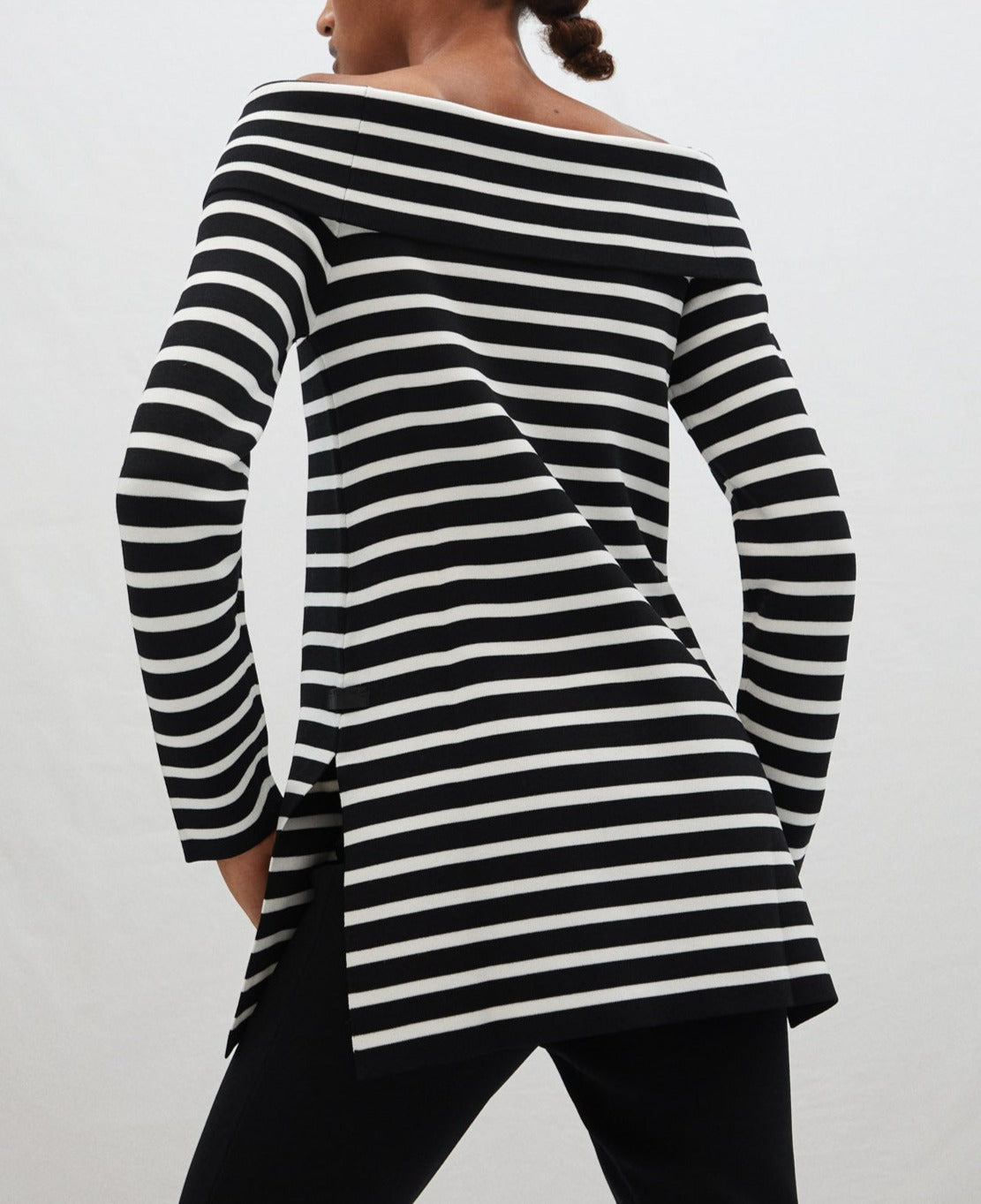 Black Striped Sweater With Straight Neckline