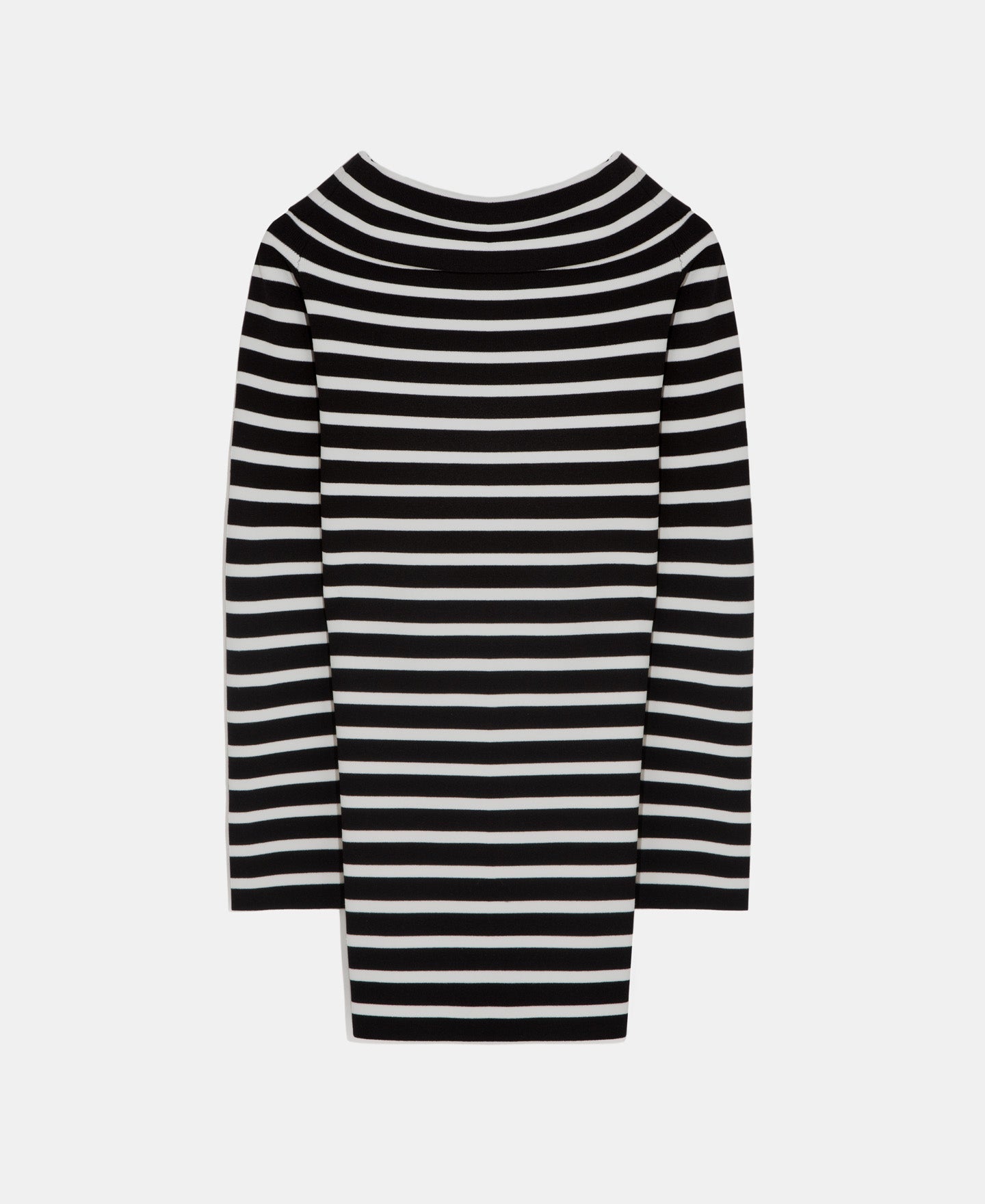 Black Striped Sweater With Straight Neckline