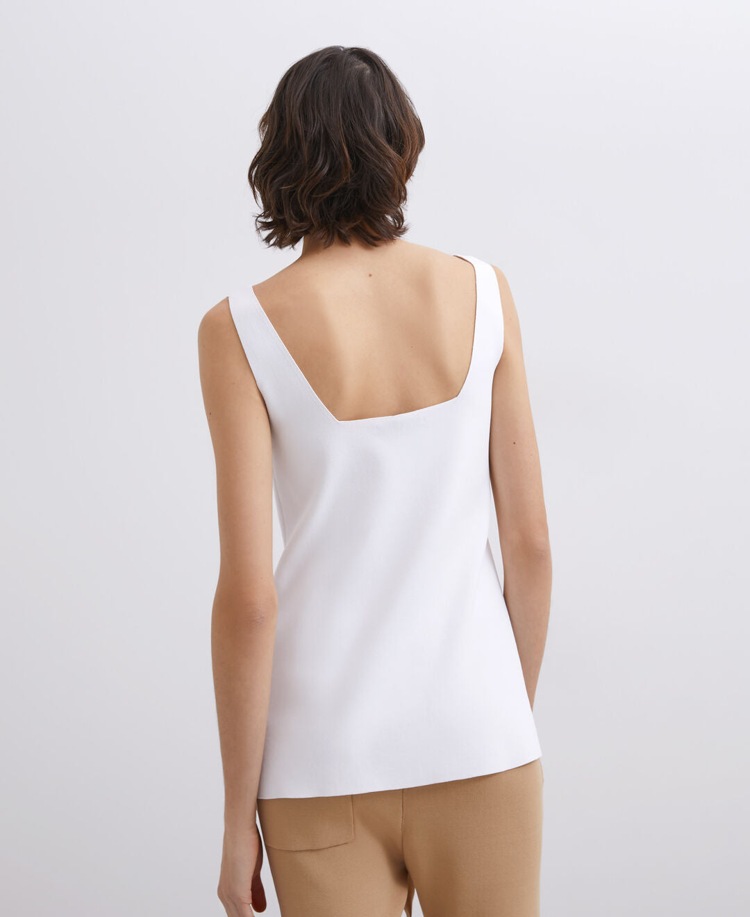 Ecru Square Neckline Top Viscose Rubber Knit