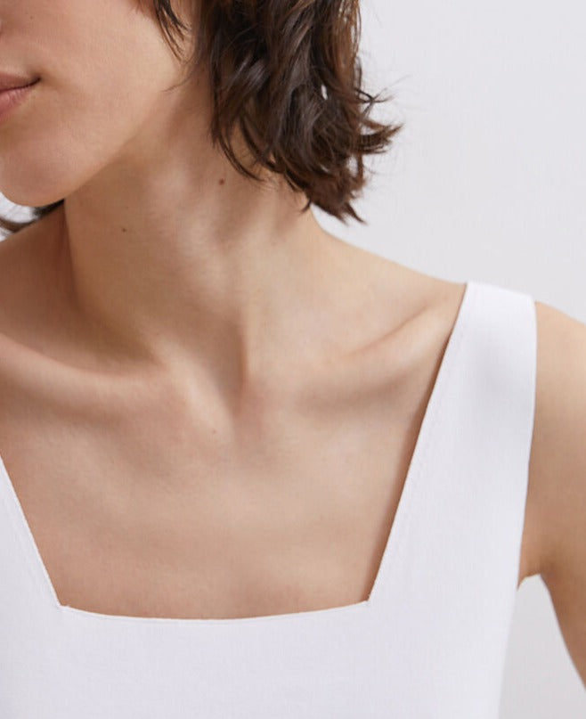 Ecru Square Neckline Top Viscose Rubber Knit