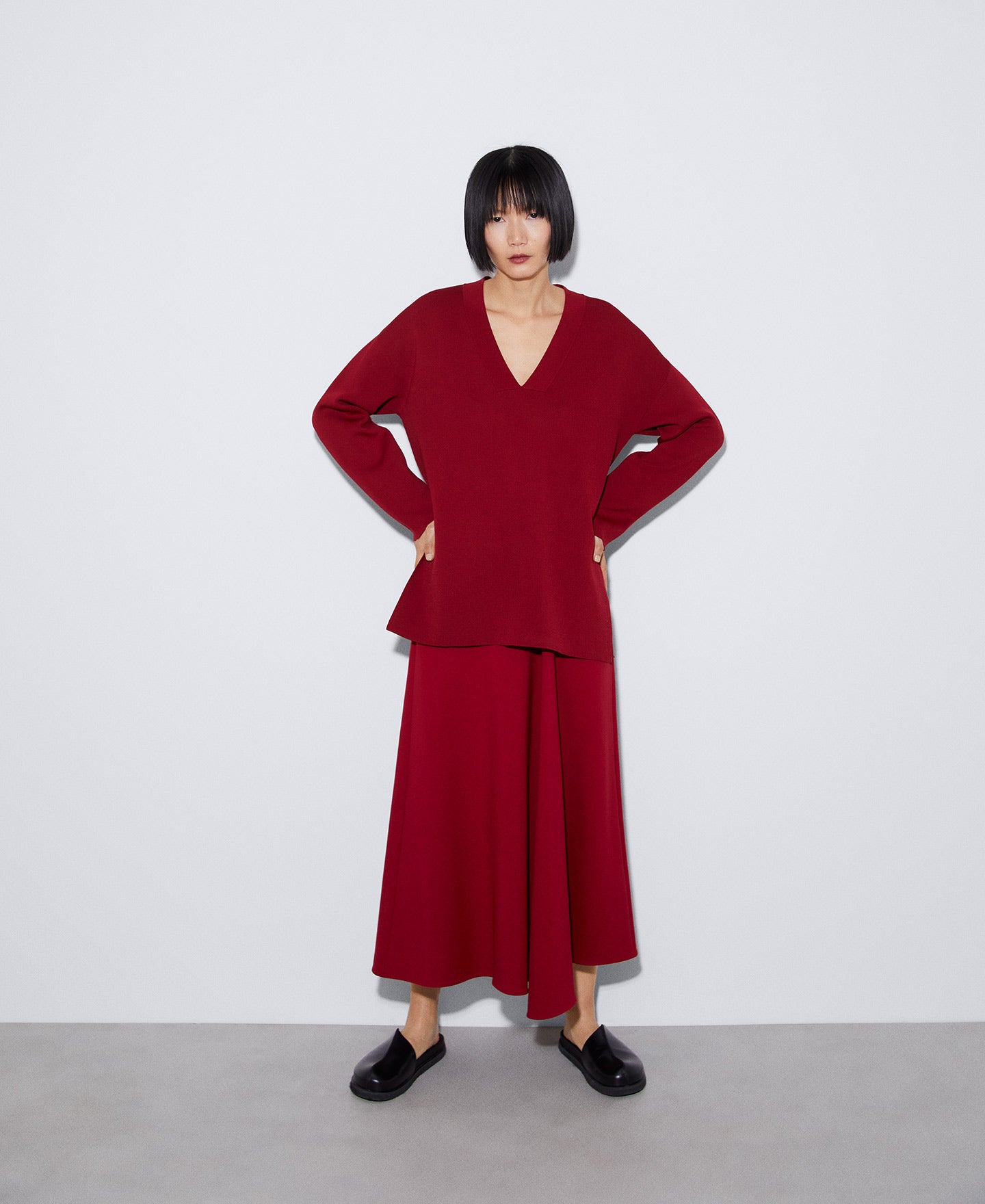 Red Recycled Nylon V-Neck Sweater