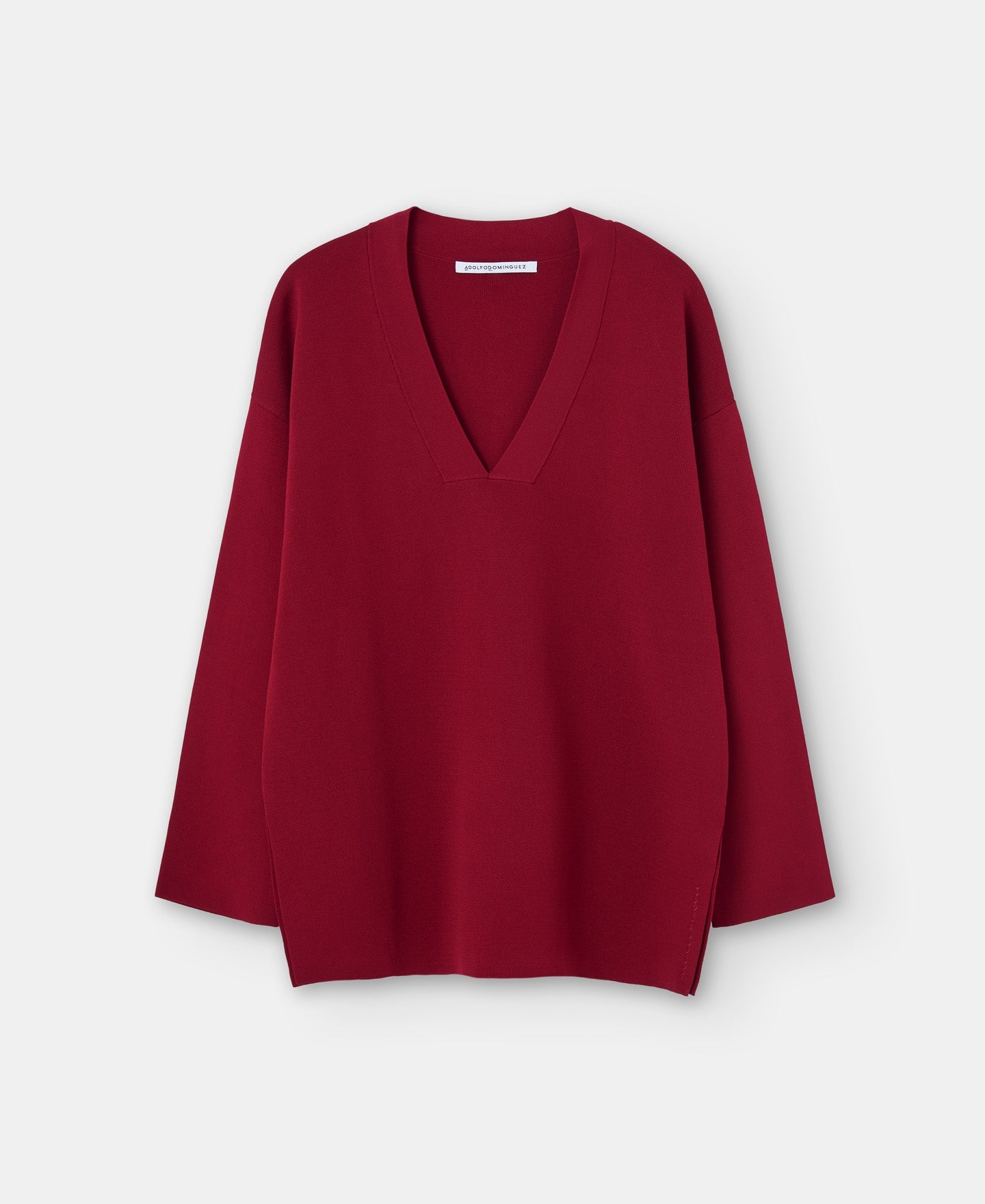 Red Recycled Nylon V-Neck Sweater