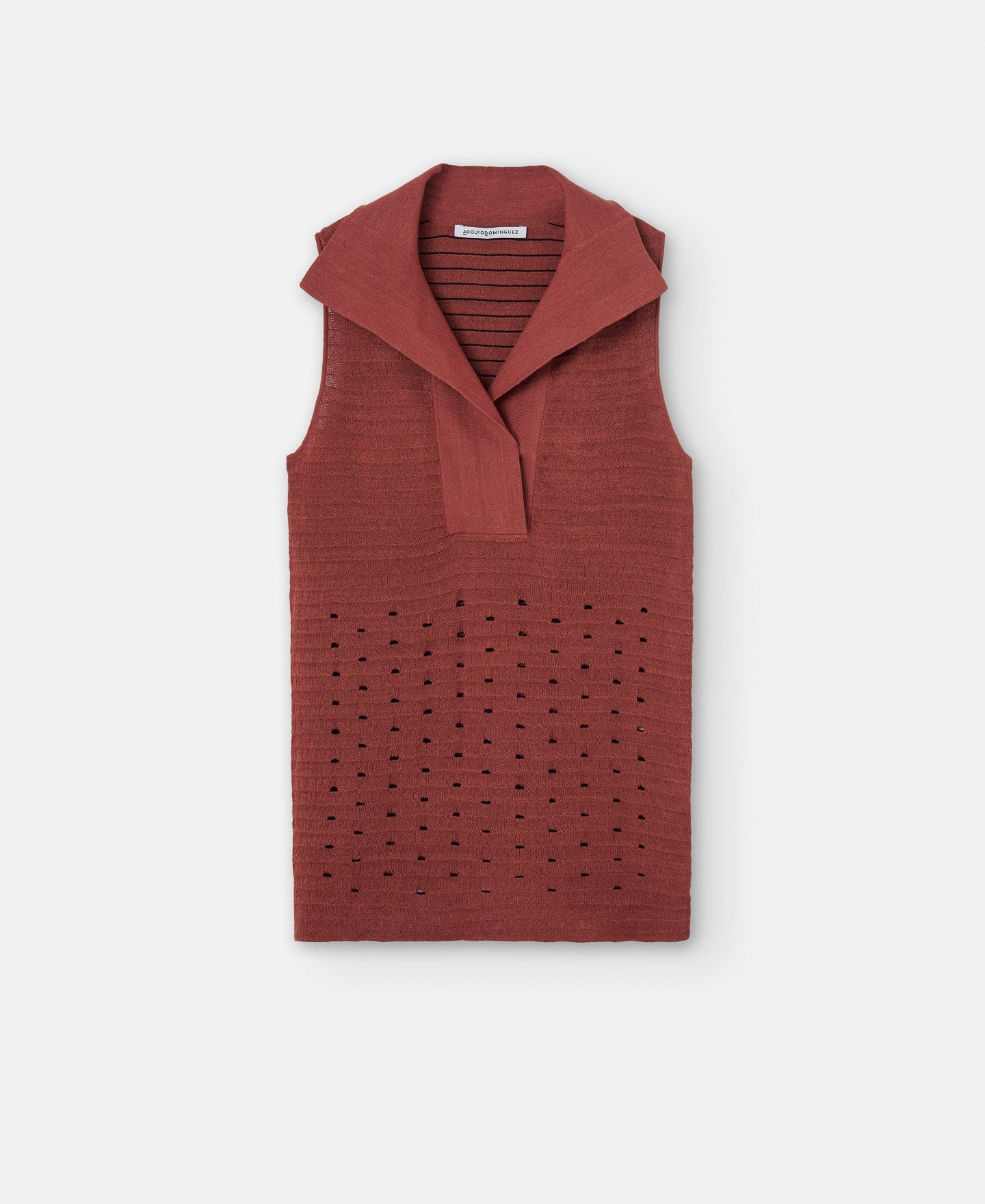Brick Red Linen Knitted Openwork Top