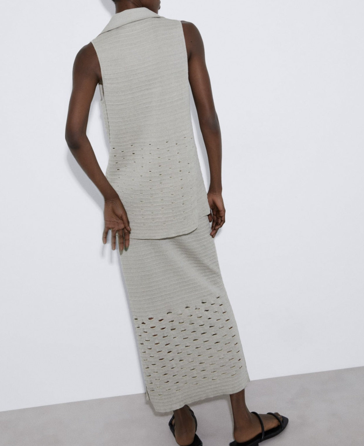 Sand Linen Knitted Openwork Top