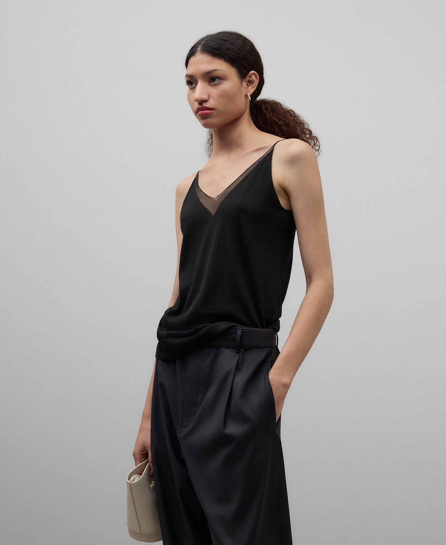 Merino wool and silk knit top woman in black