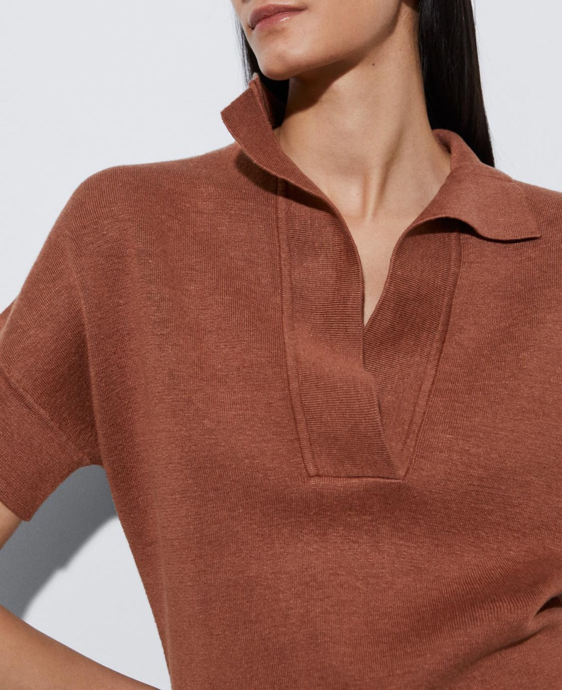 Tobacco Short Sleeve Linen Sweater