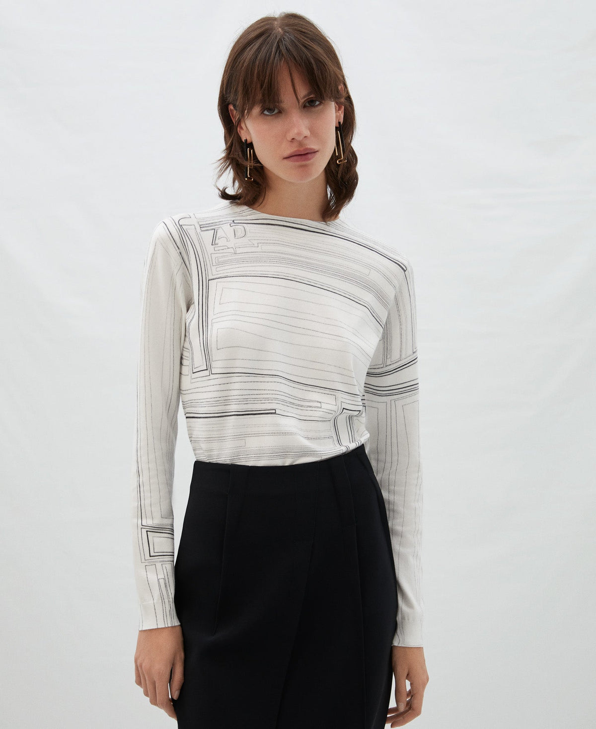 Beige Viscose Printed Sweater