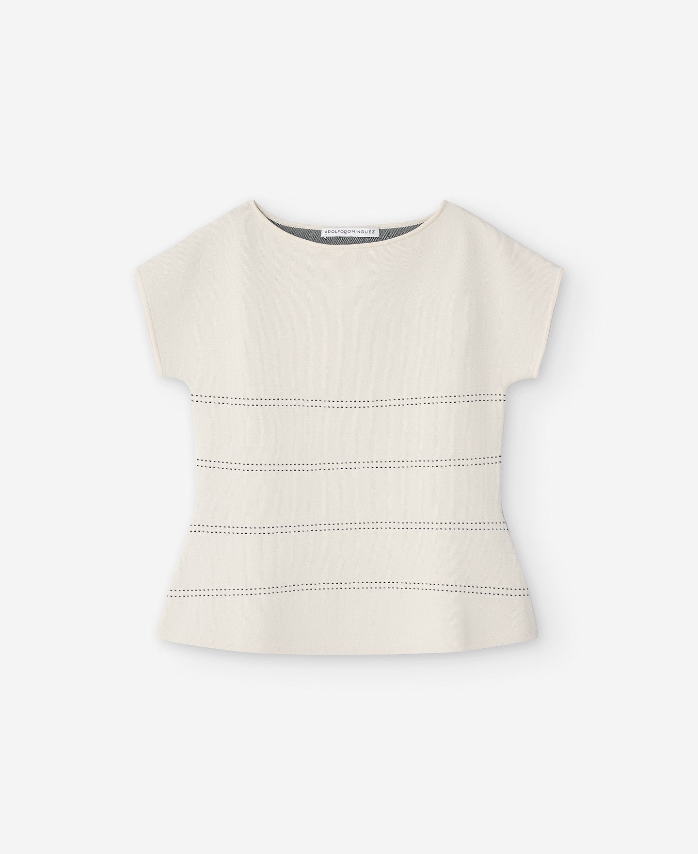 Bateau Neckline Top With Stitching Woman