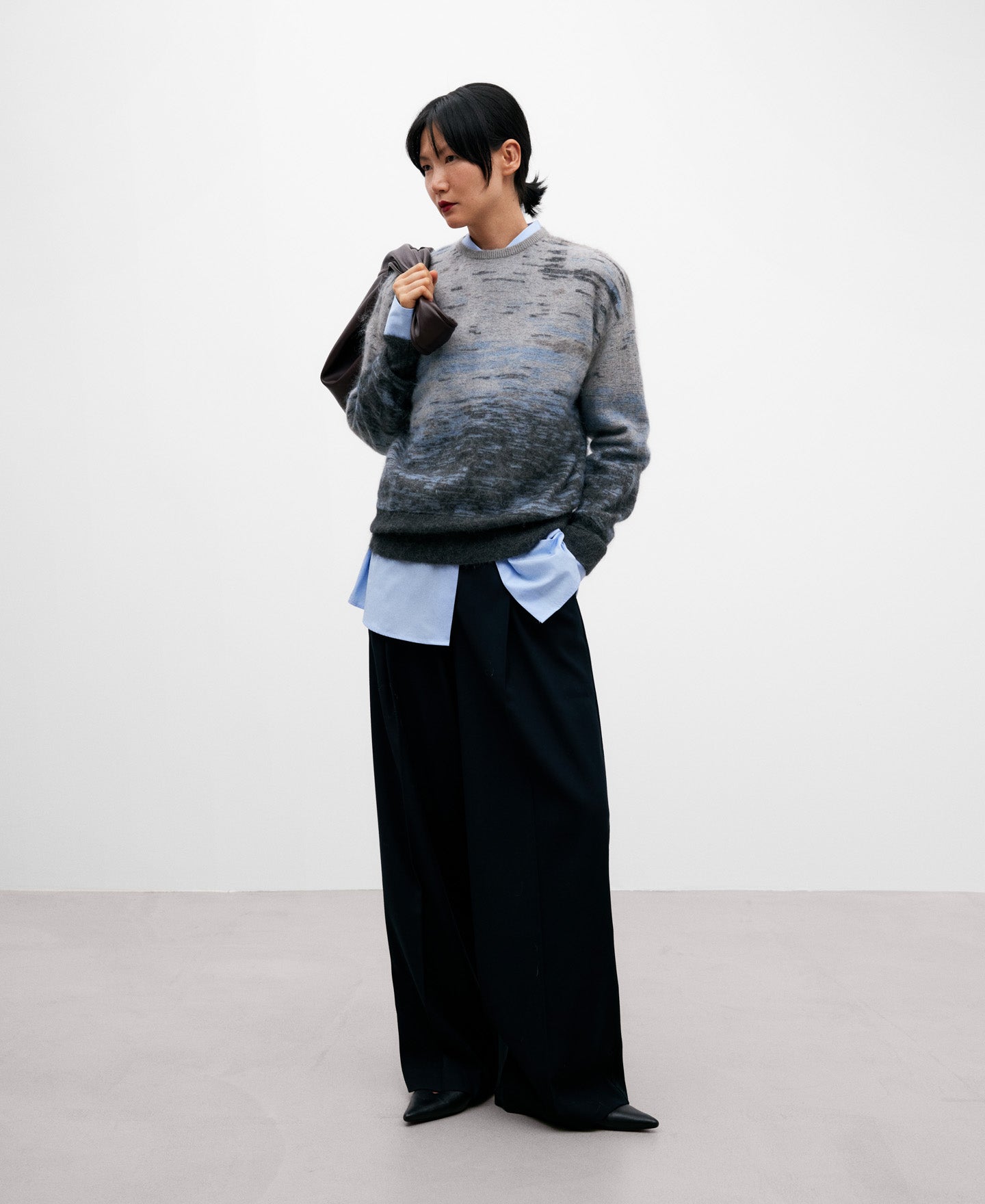 Grey Melange Mohair Sweater For Women