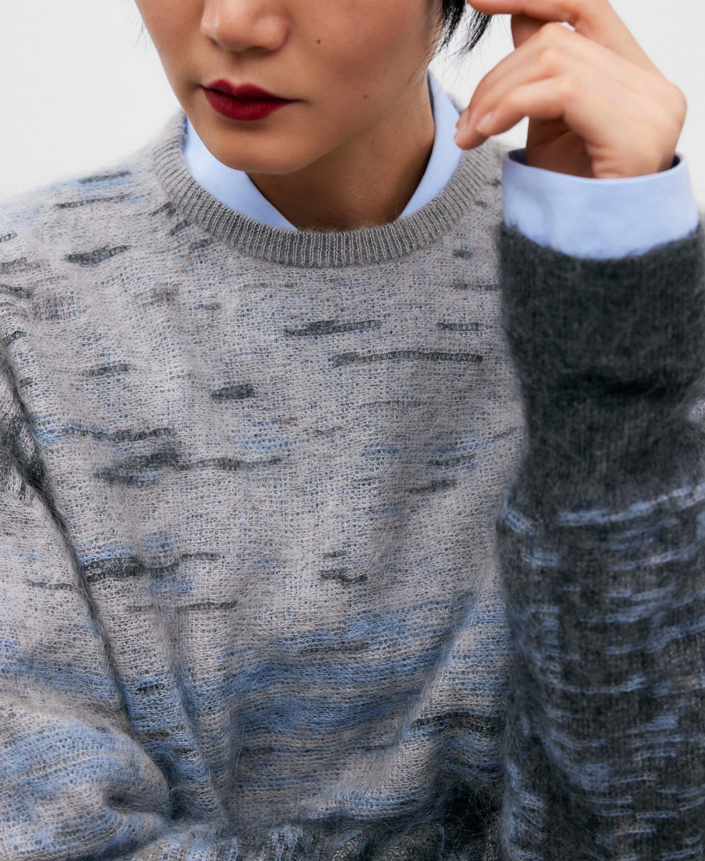 Grey Melange Mohair Sweater For Women