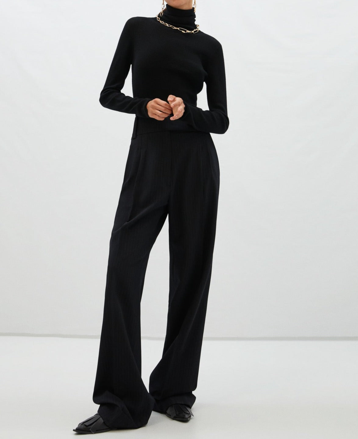 Black Merino Wool Turtleneck Sweater