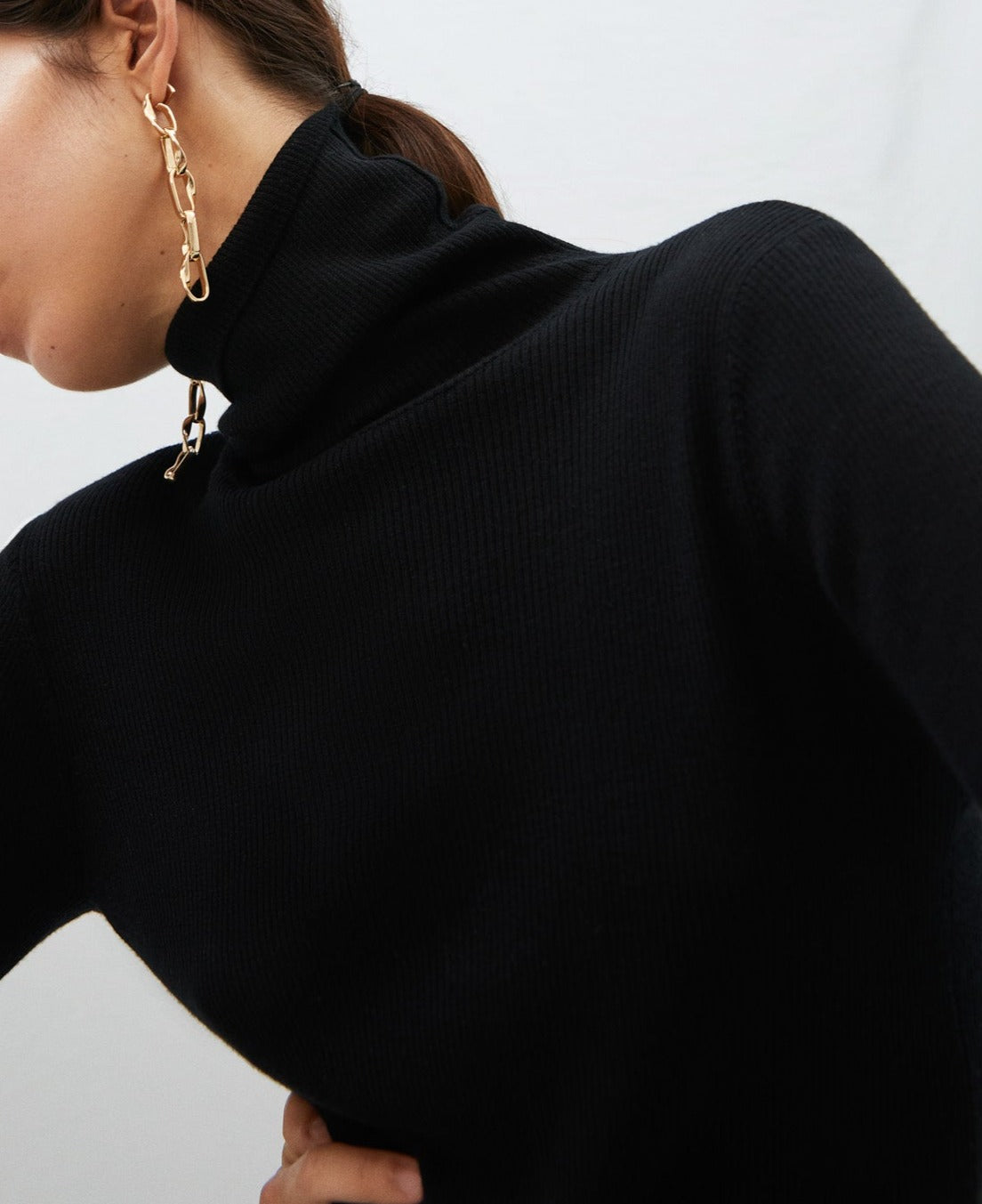 Black Merino Wool Turtleneck Sweater