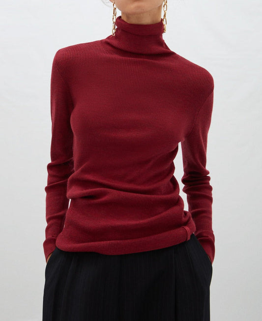 Maroon Merino Wool Turtleneck Sweater