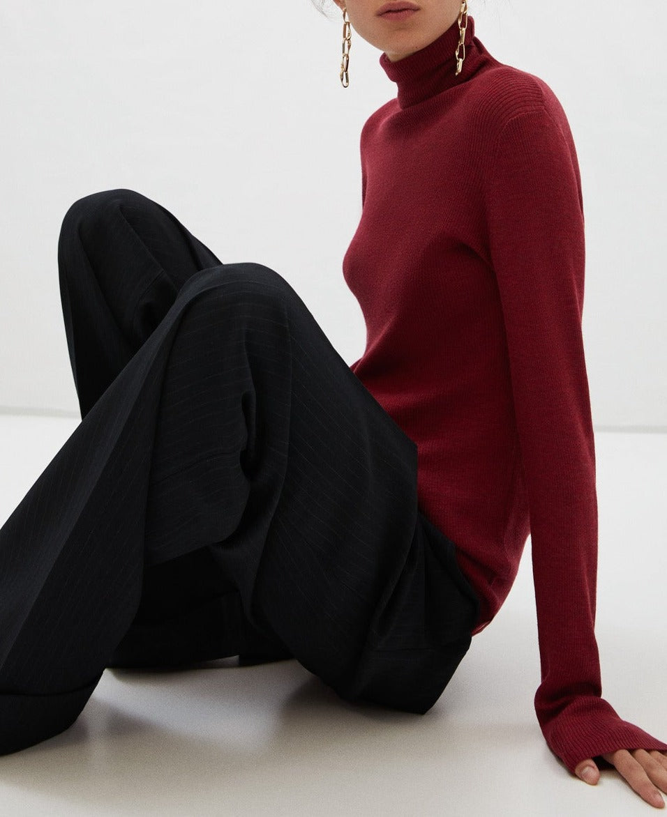 Maroon Merino Wool Turtleneck Sweater
