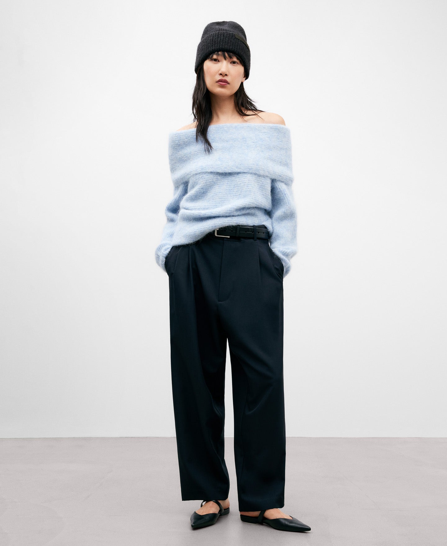 Light Blue Knitted Sweater In Alpaca Fabric