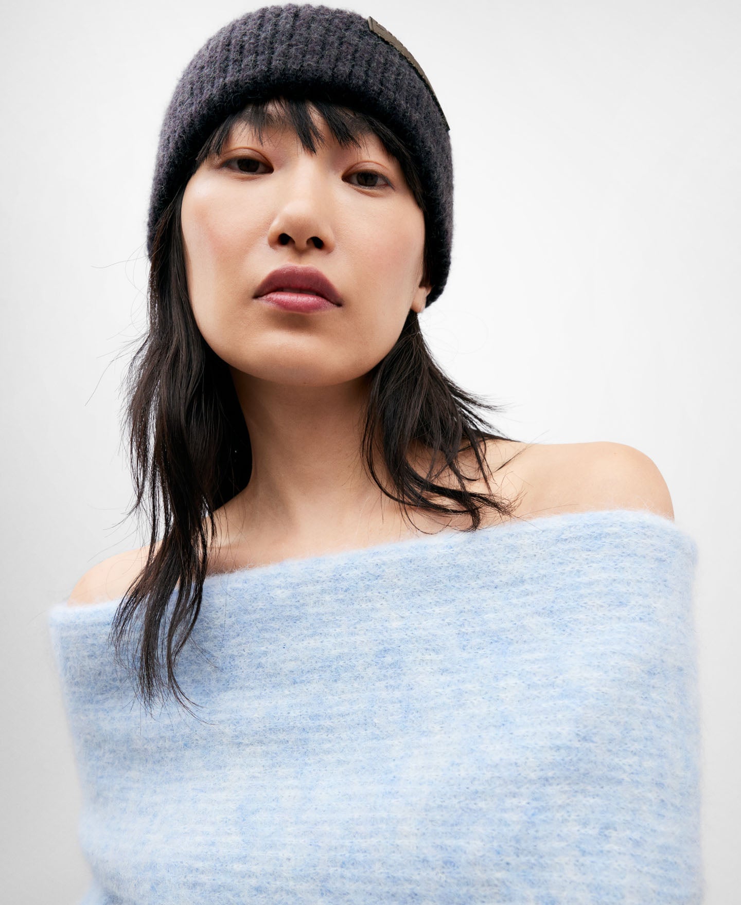 Light Blue Knitted Sweater In Alpaca Fabric